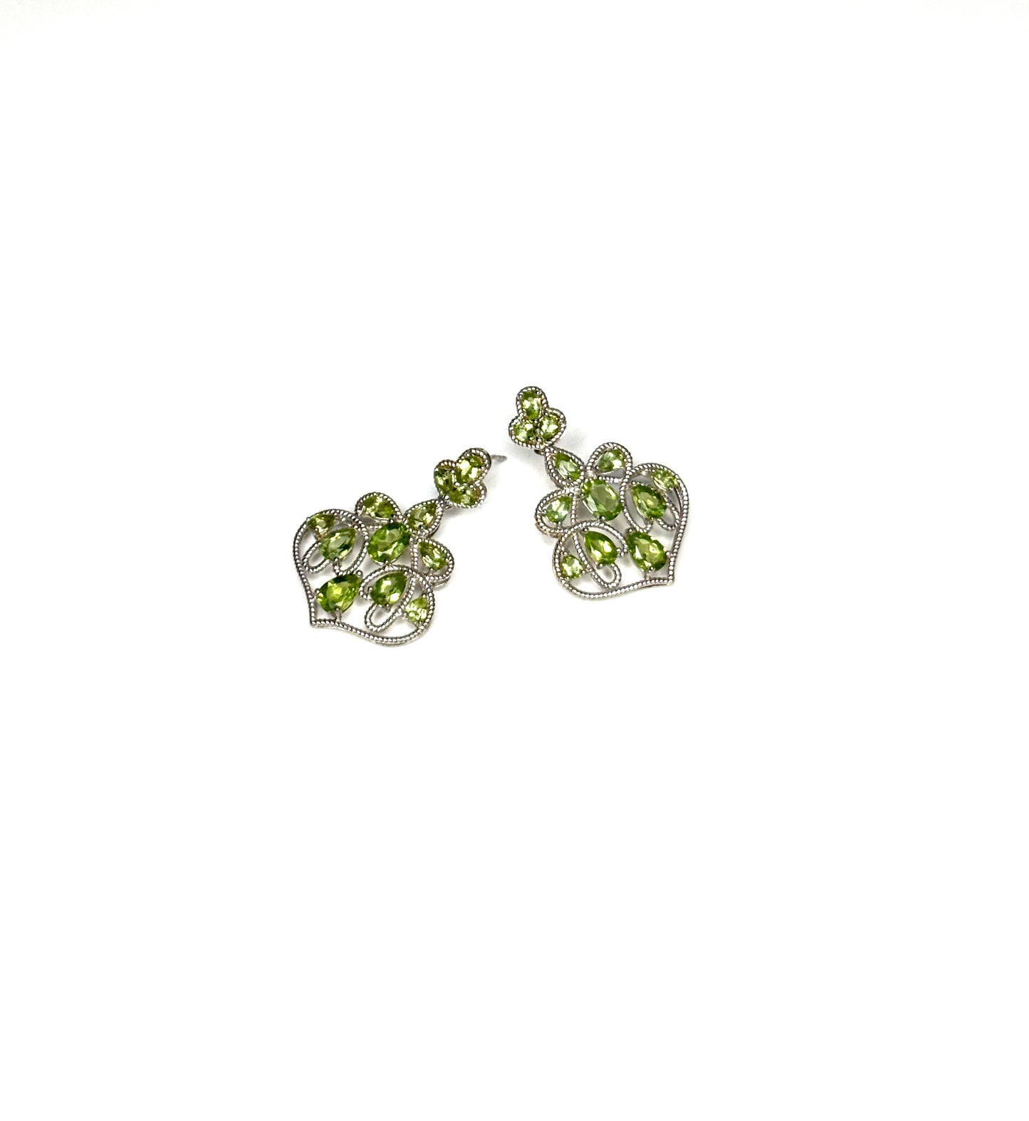 925 Sterling Silver Peridot Stone Dangle Earrings
