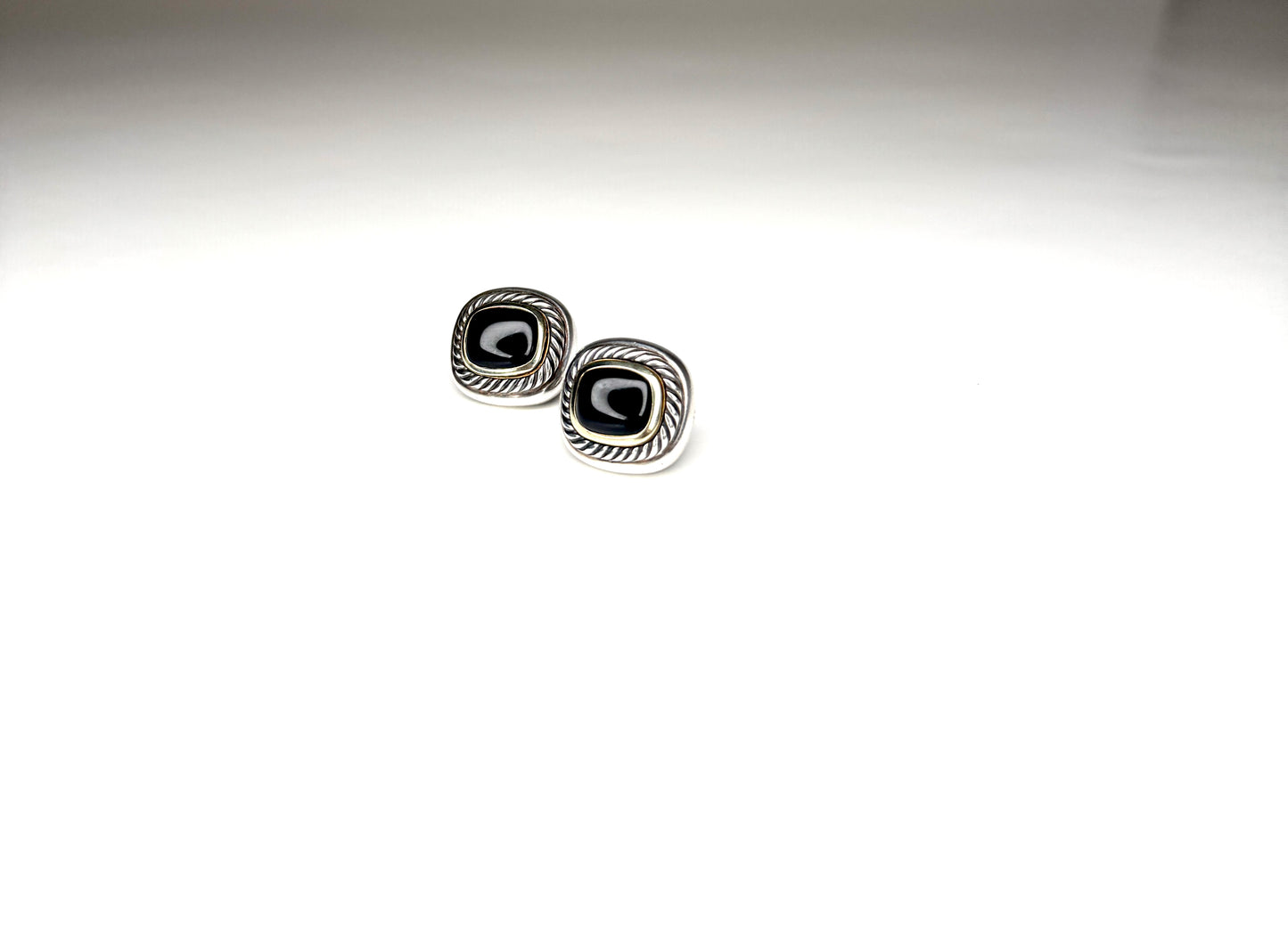 David Yurman ONYX Two-Tone 14K Gold & 925 Sterling Silver stud Earrings