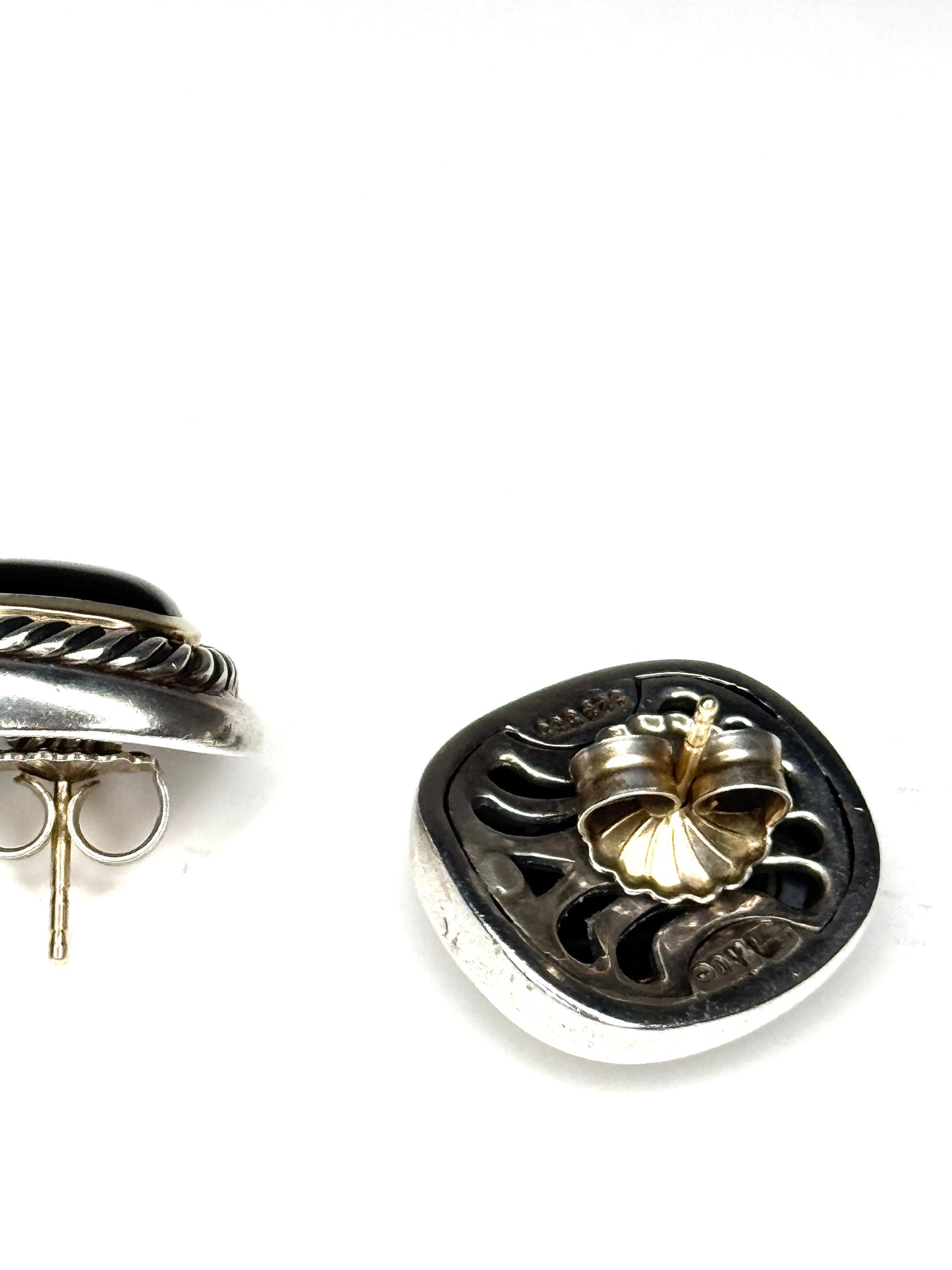 David Yurman ONYX Two-Tone 14K Gold & 925 Sterling Silver stud Earrings