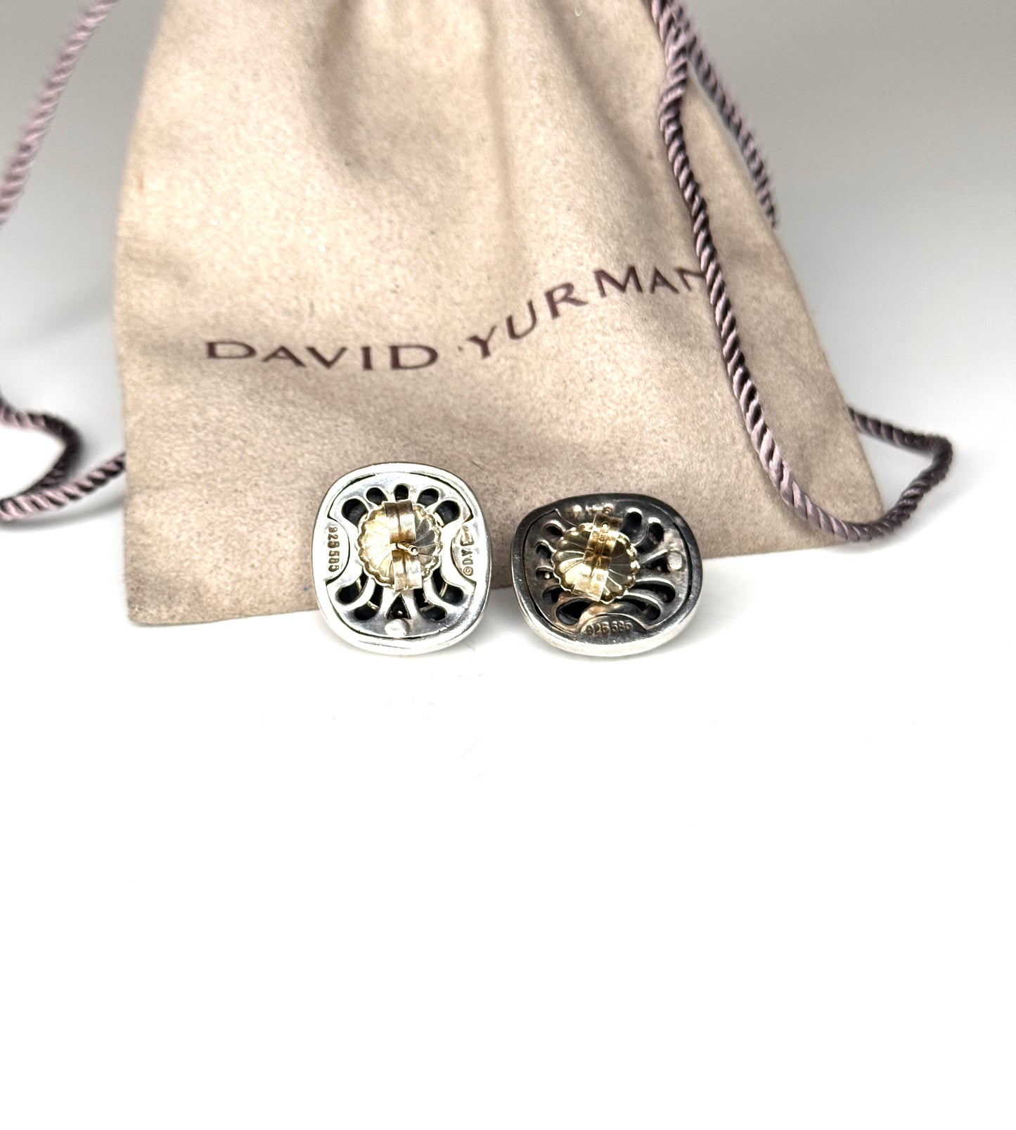 David Yurman ONYX Two-Tone 14K Gold & 925 Sterling Silver stud Earrings