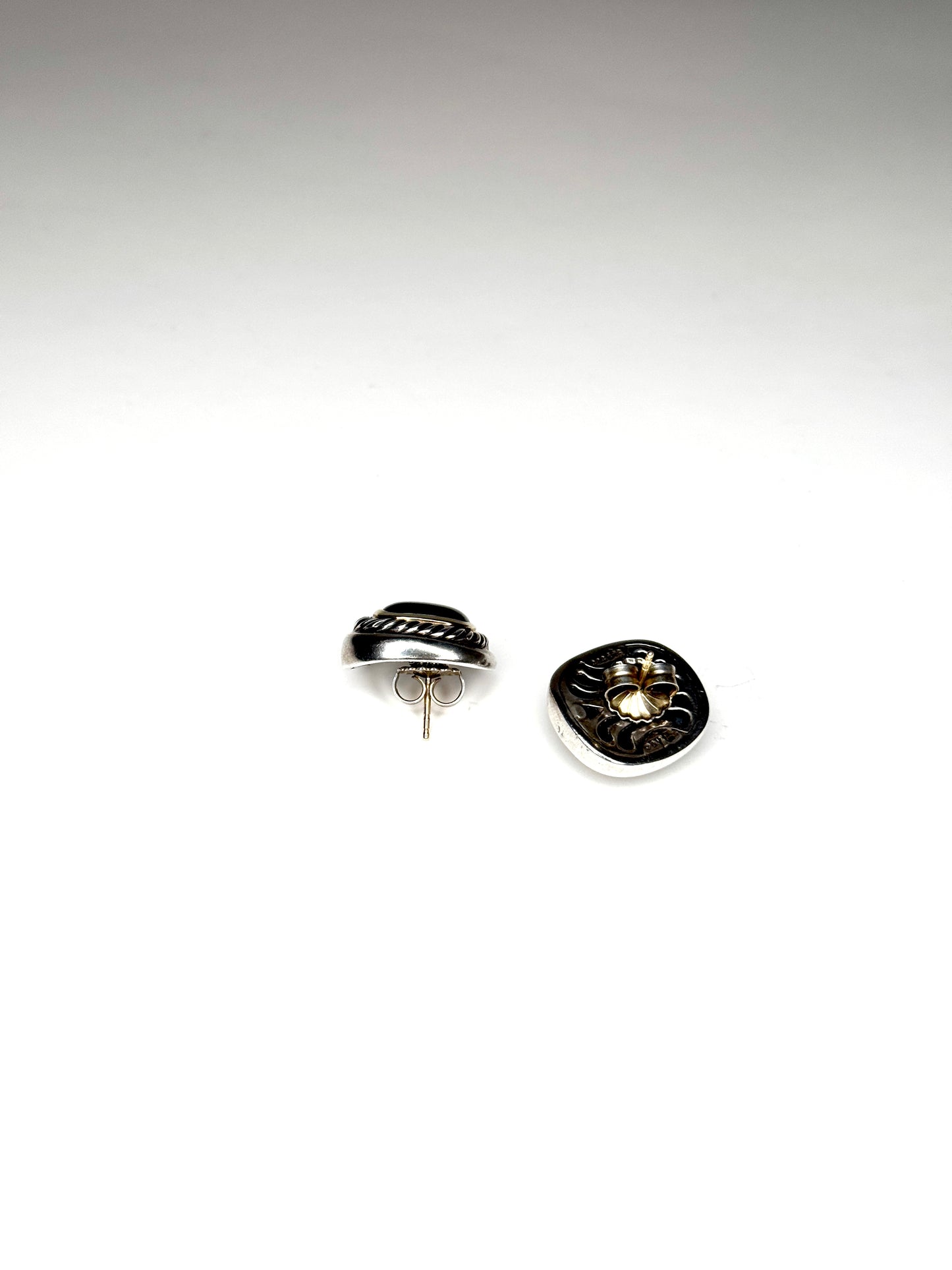 David Yurman ONYX Two-Tone 14K Gold & 925 Sterling Silver stud Earrings