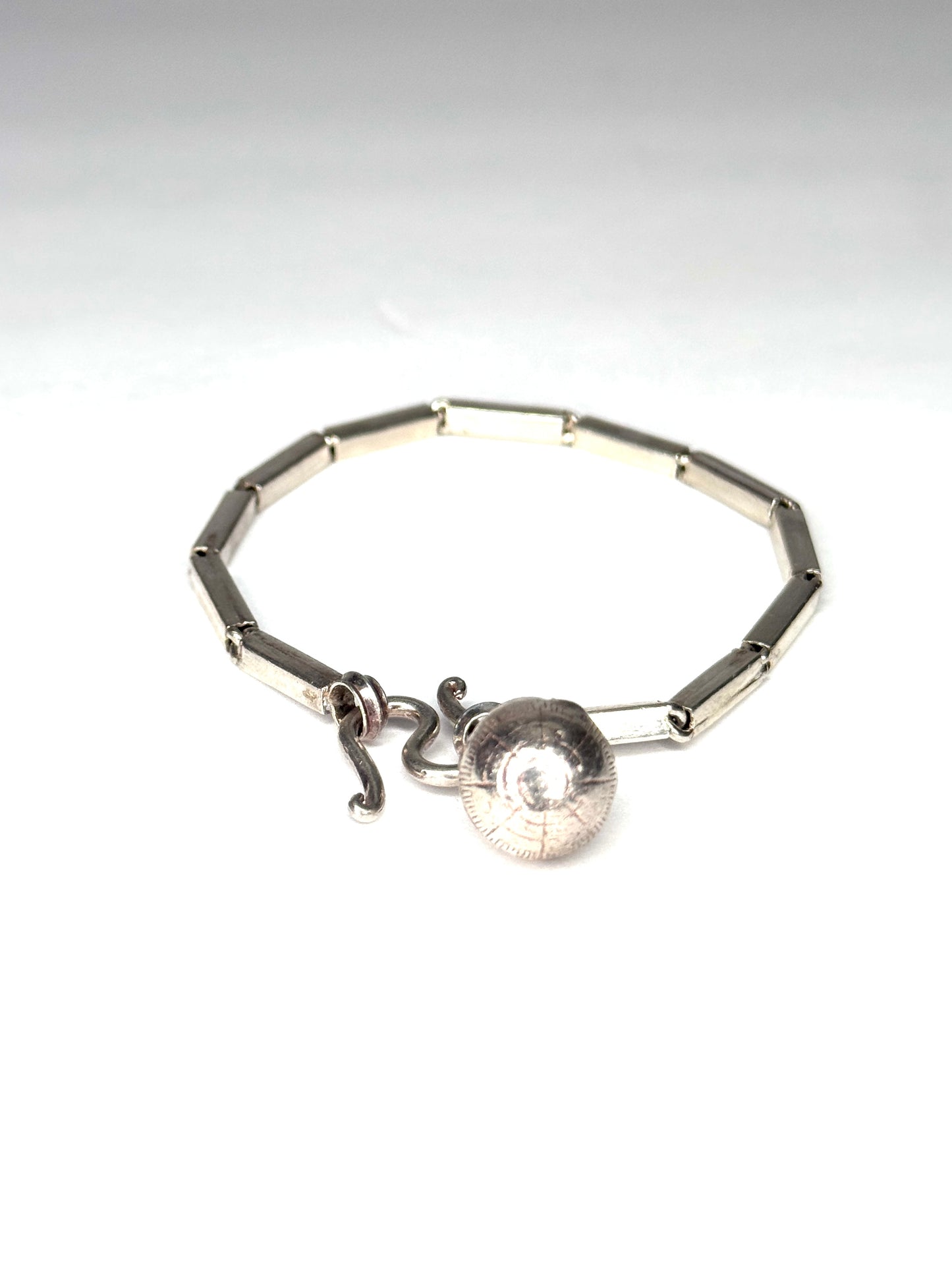 925 Sterling Silver Bar Link Bracelet with dangle ball charm