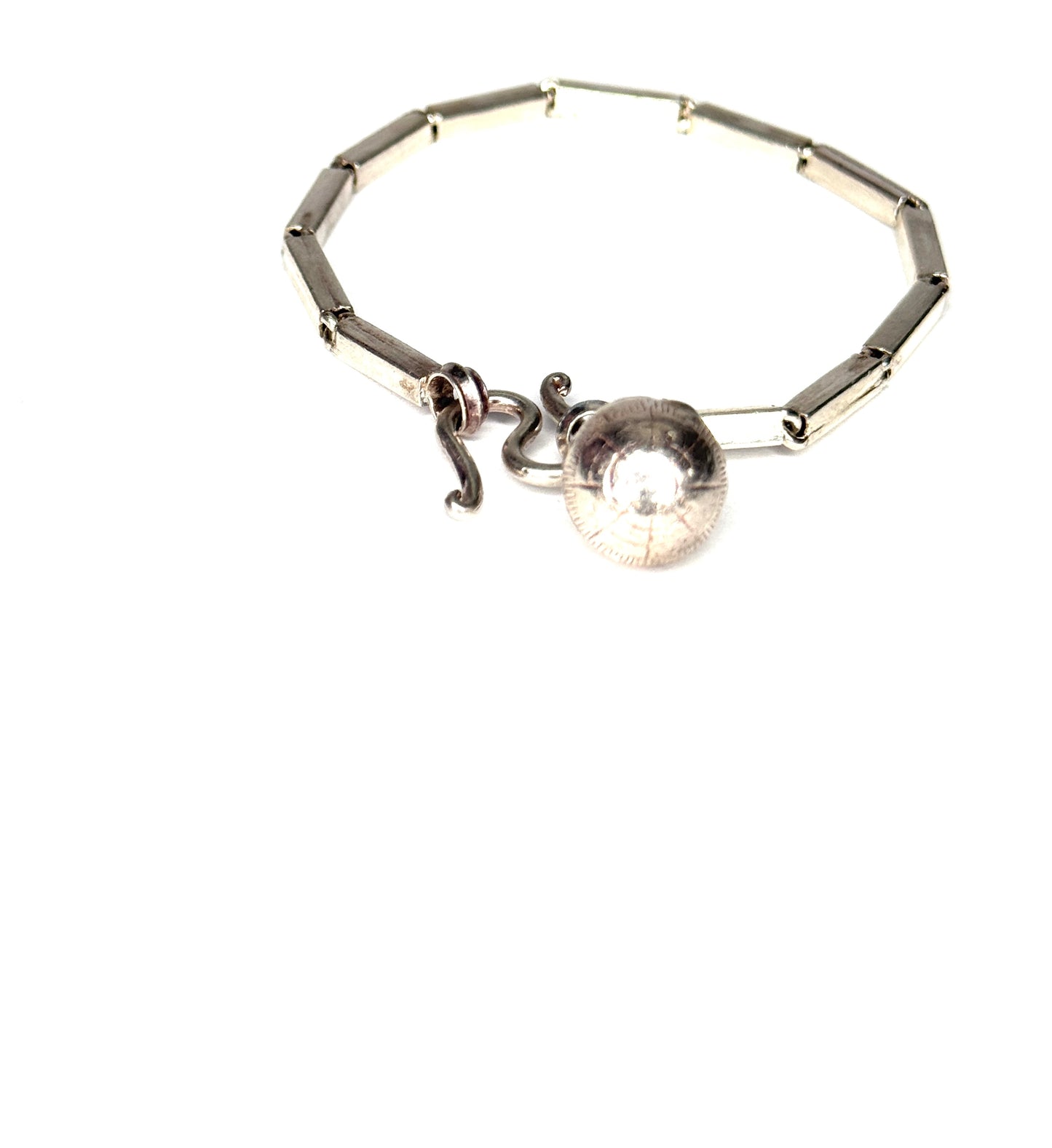 925 Sterling Silver Bar Link Bracelet with dangle ball charm