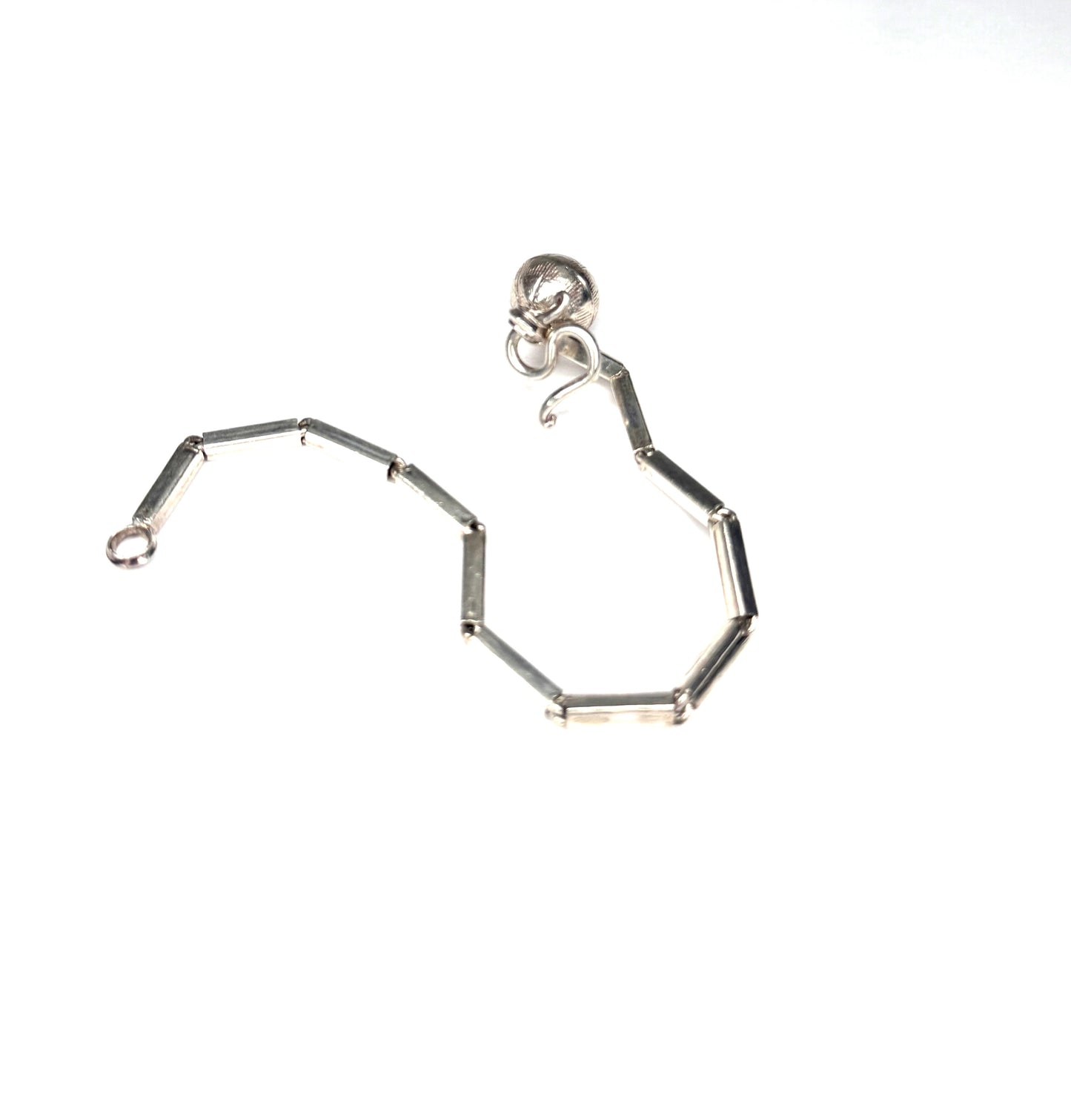 925 Sterling Silver Bar Link Bracelet with dangle ball charm