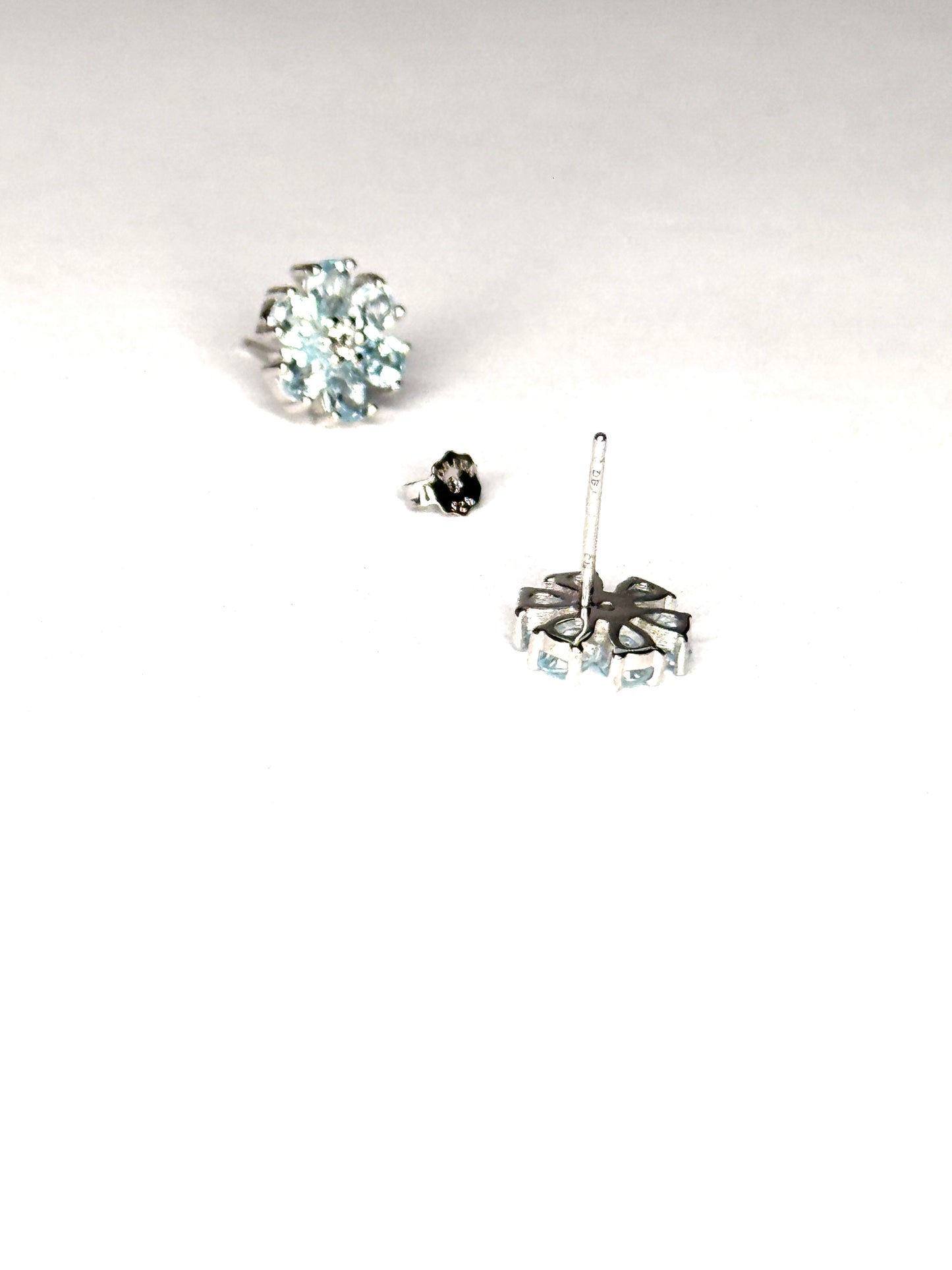 Sterling Silver Genuine Blue Topaz & White Topaz Stud Earrings