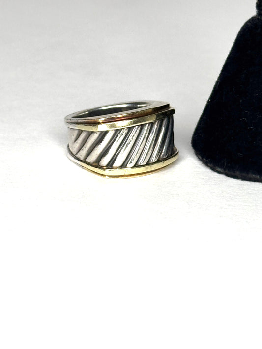 David Yurman Sterling & 14K Two-Toned Cigar Band Cable Ring size 6