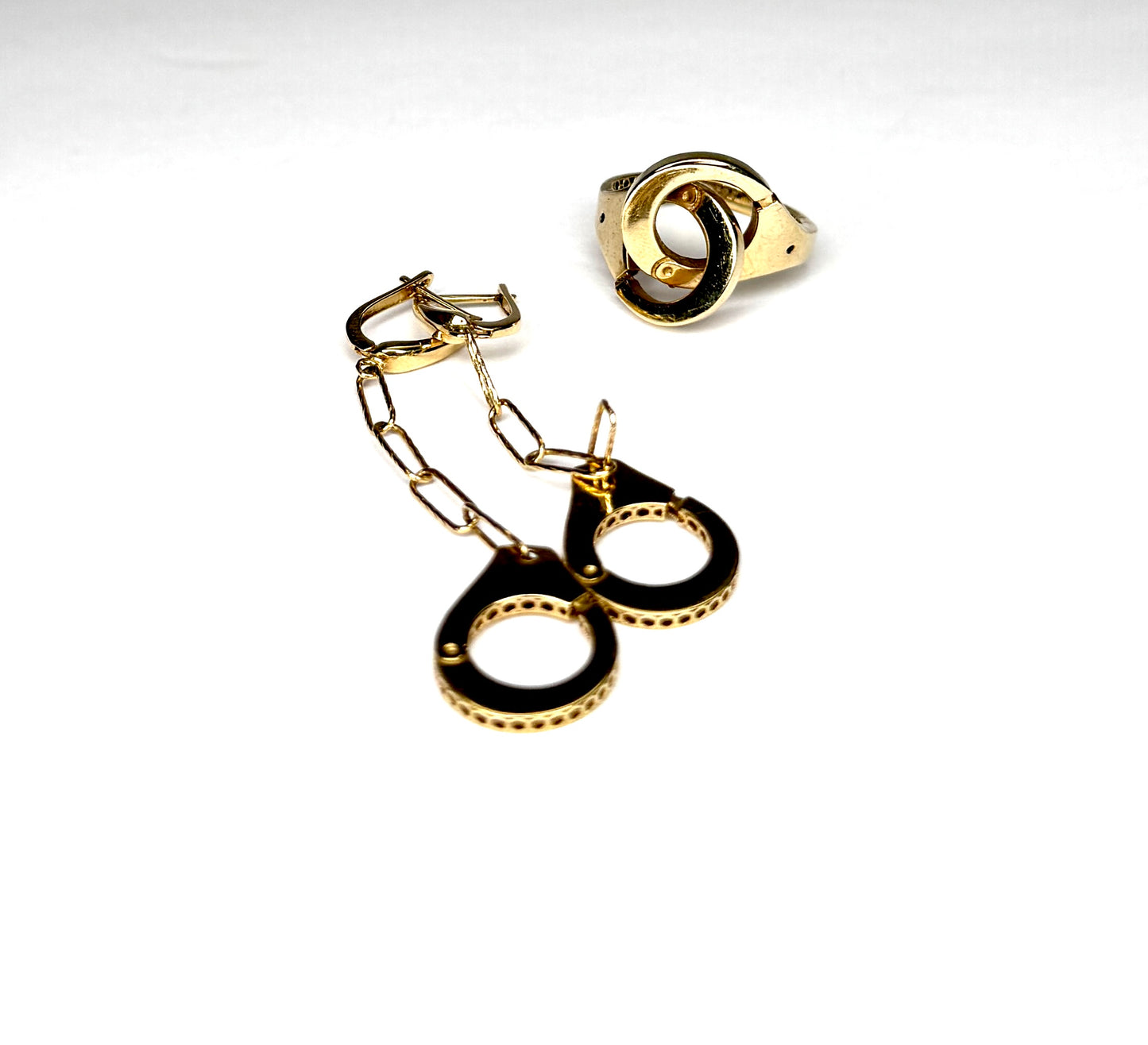 14K Gold  Handcuff Ring and dangle  Earrings Set