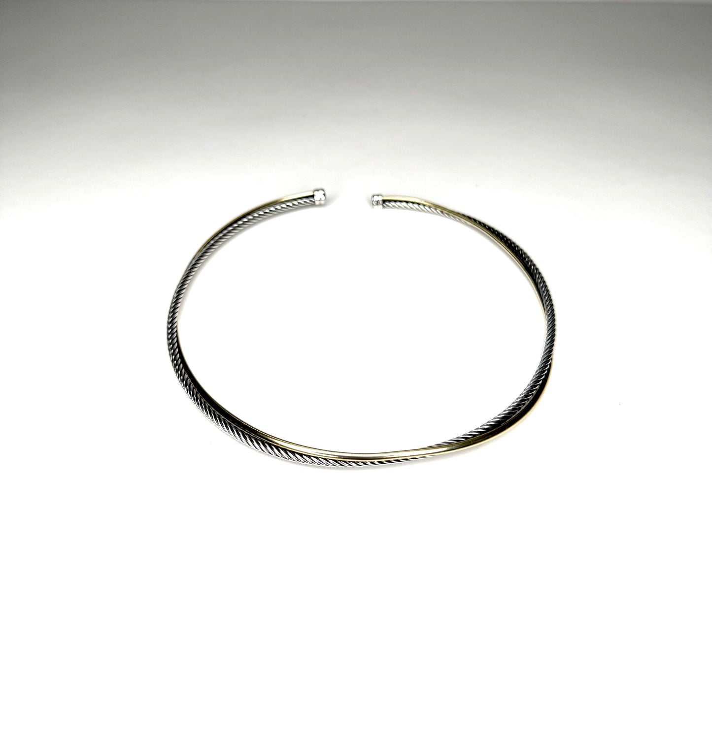 David Yurman Silver  & 18k Gold twisted  Crossover Collar Cable Choker / Collar Necklace