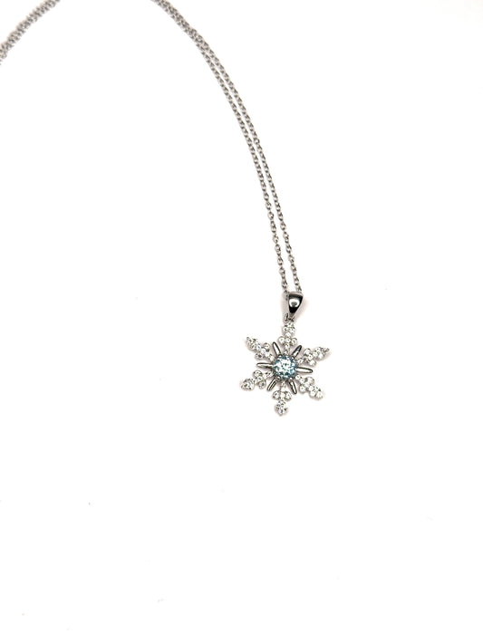 Sterling Silver Genuine Blue Topaz Snowflake Necklace