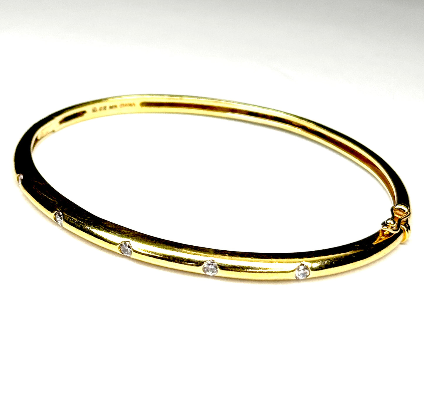 925 Sterling Silver gold overlay bangle with CZ gemstones