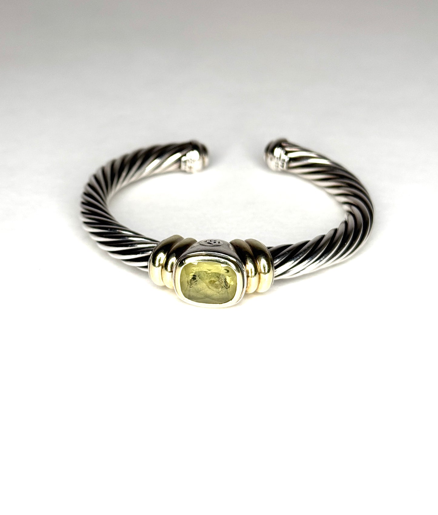 David Yurman Peridot Cuff Cable Bracelet Sterling Silver & 14K Gold