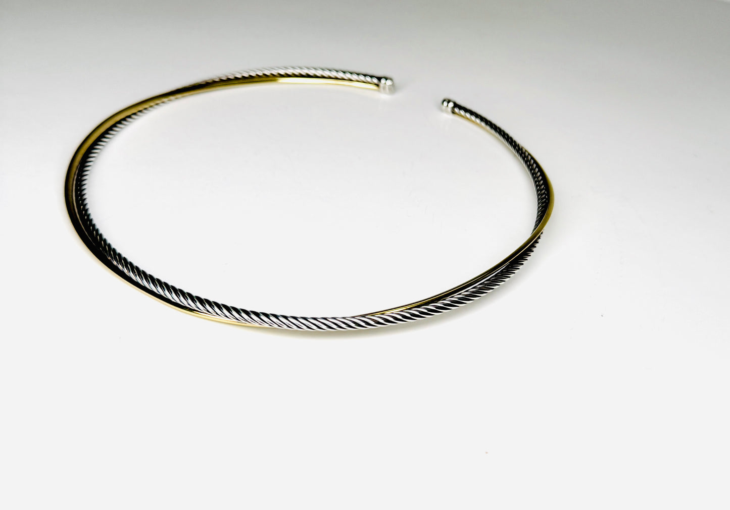 David Yurman Silver  & 18k Gold twisted  Crossover Collar Cable Choker / Collar Necklace