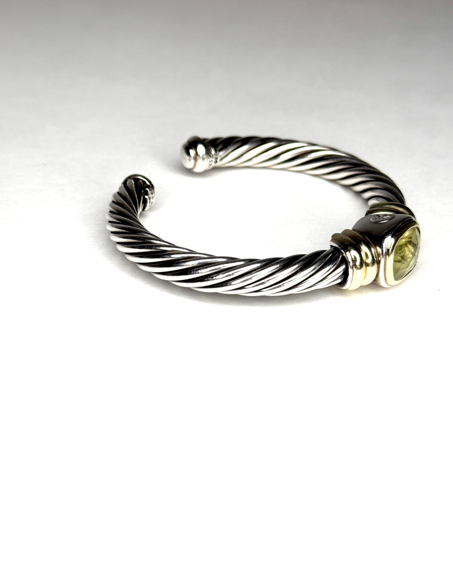 David Yurman Peridot Cuff Cable Bracelet Sterling Silver & 14K Gold