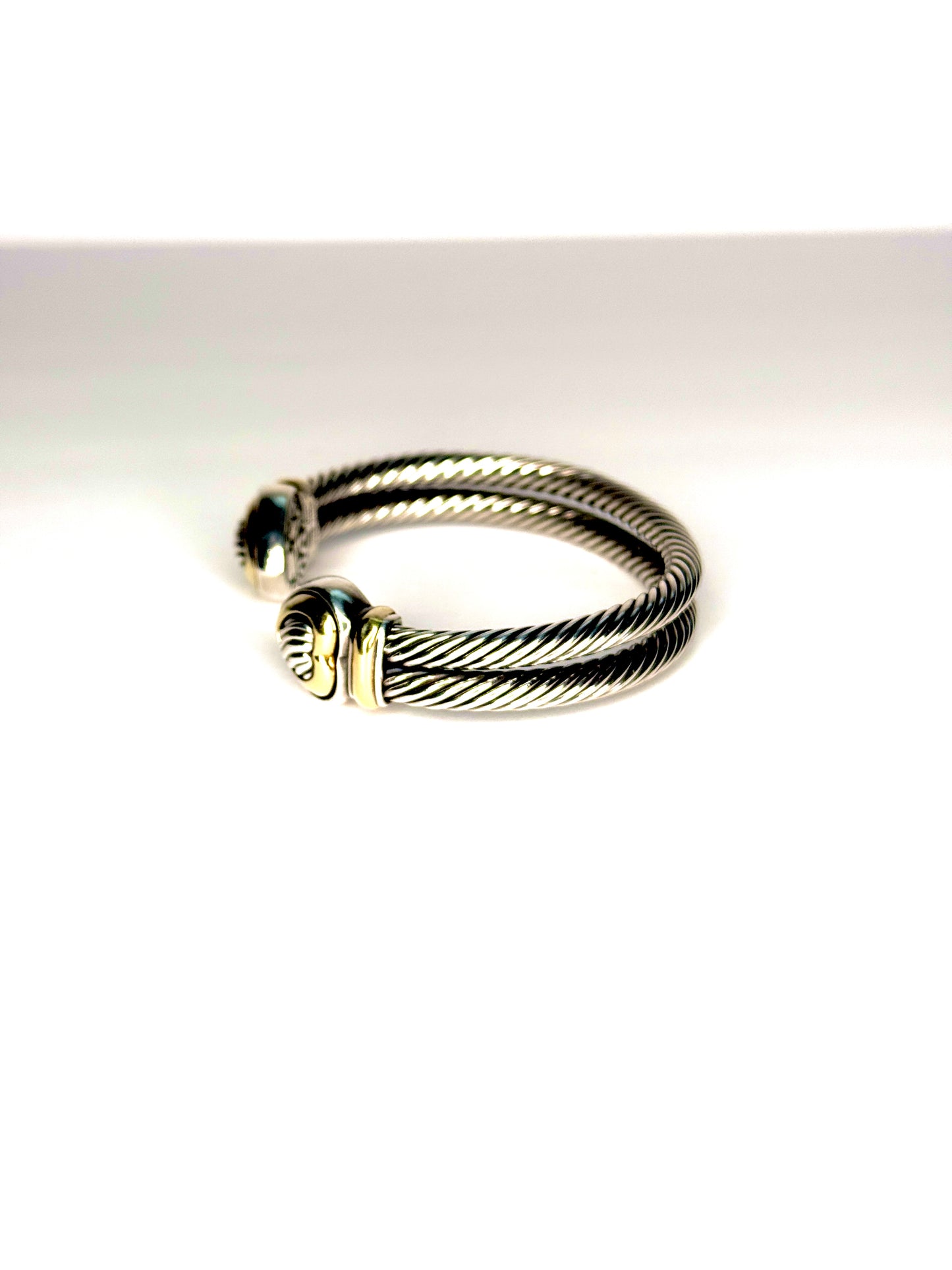 David Yurman Sterling Silver Double Cable Heart Cuff Bracelet with Gold Accents