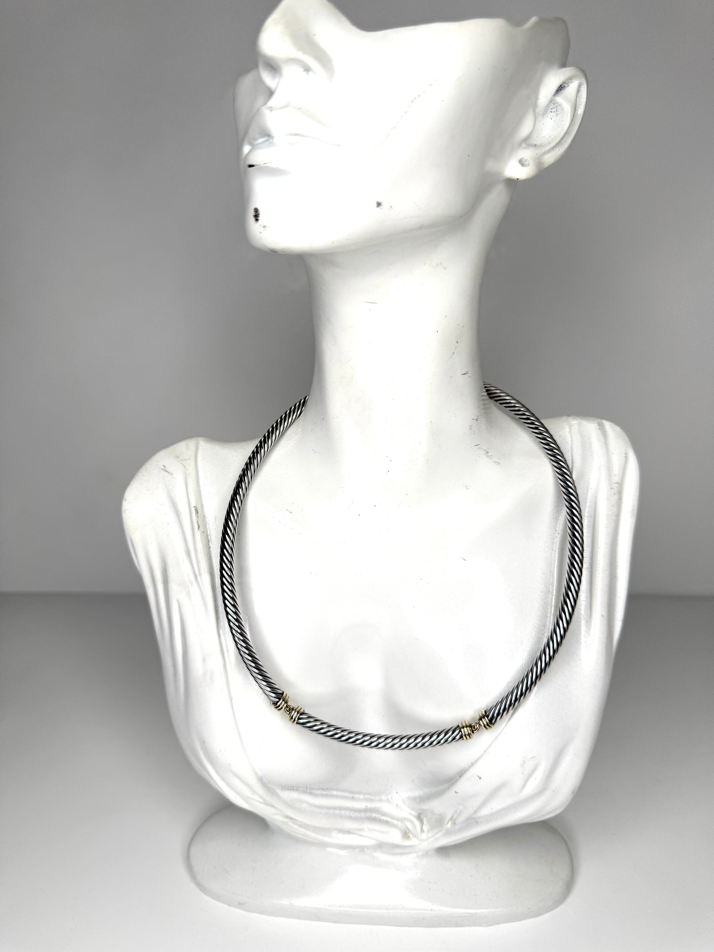 David Yurman Sterling Silver & 14K Chocker Collar Necklace