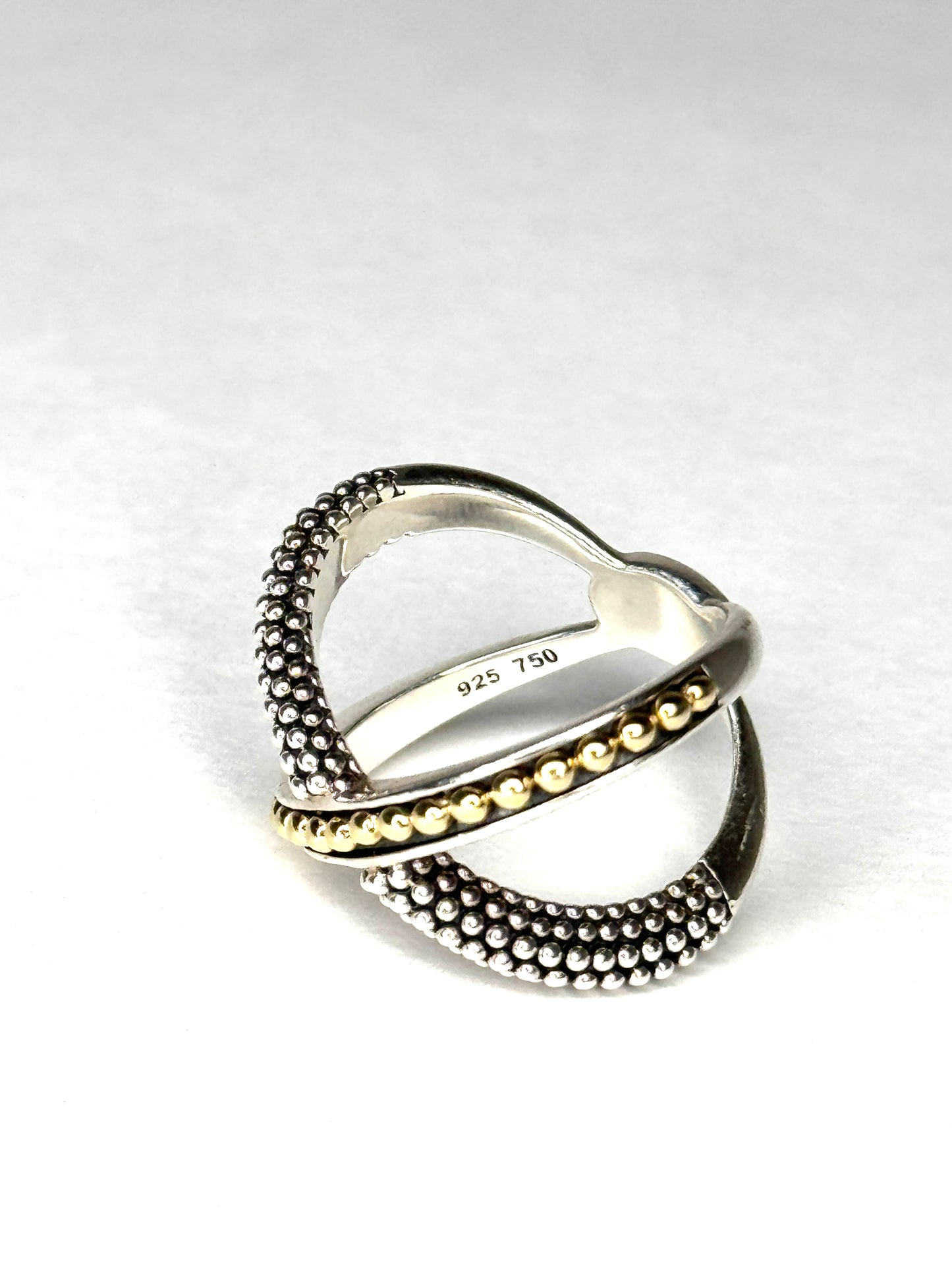 Lagos Two-Tone X Beaded Ring Sterling Silver & 18K Gold Size 7