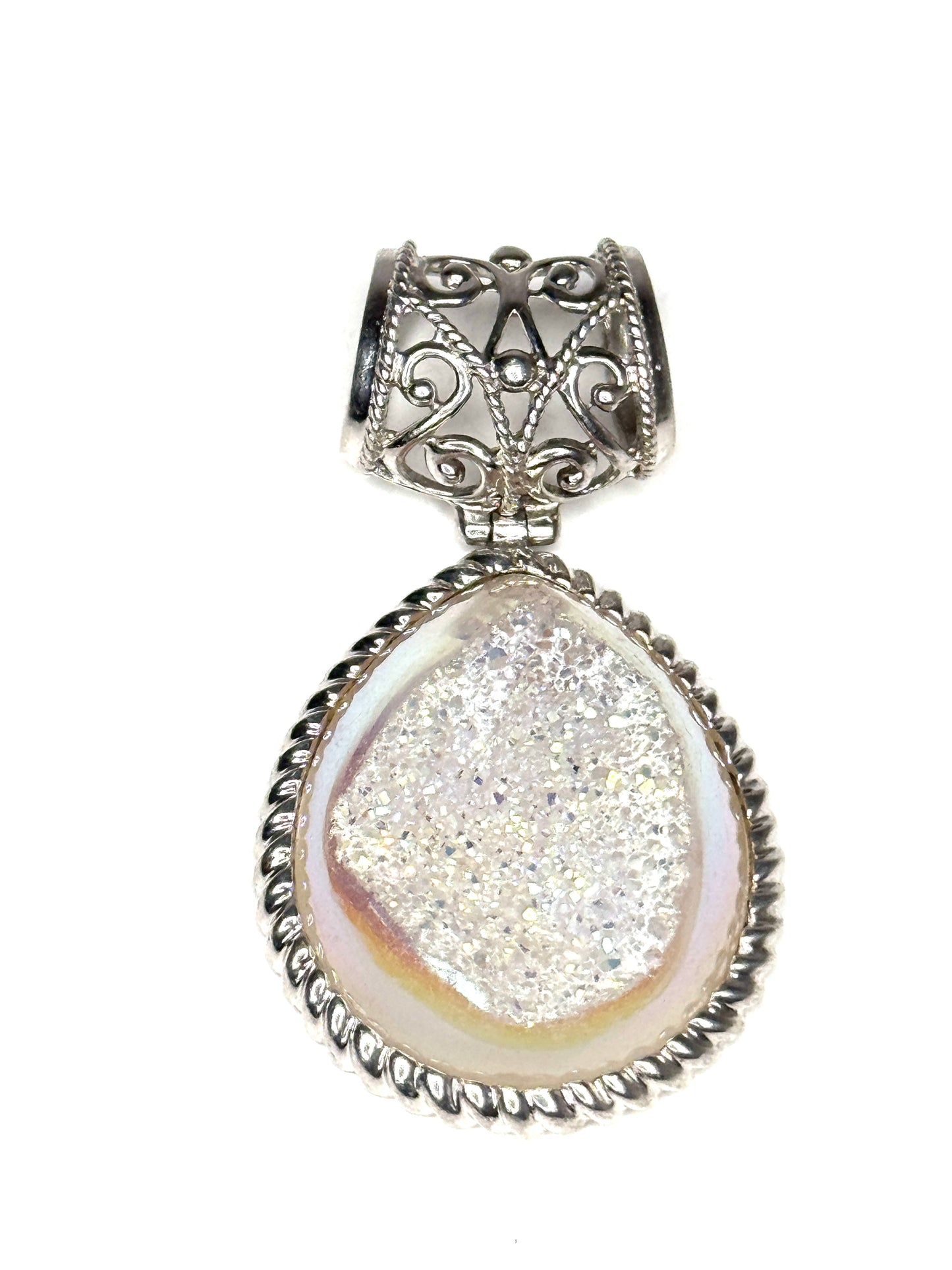 925 Cream White Druzy Quartz Pendant