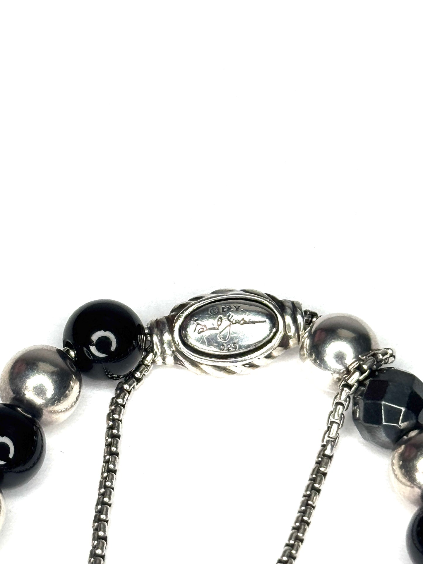 David Yurman Sterling Silver  Beaded Black Onyx Element Bracelet