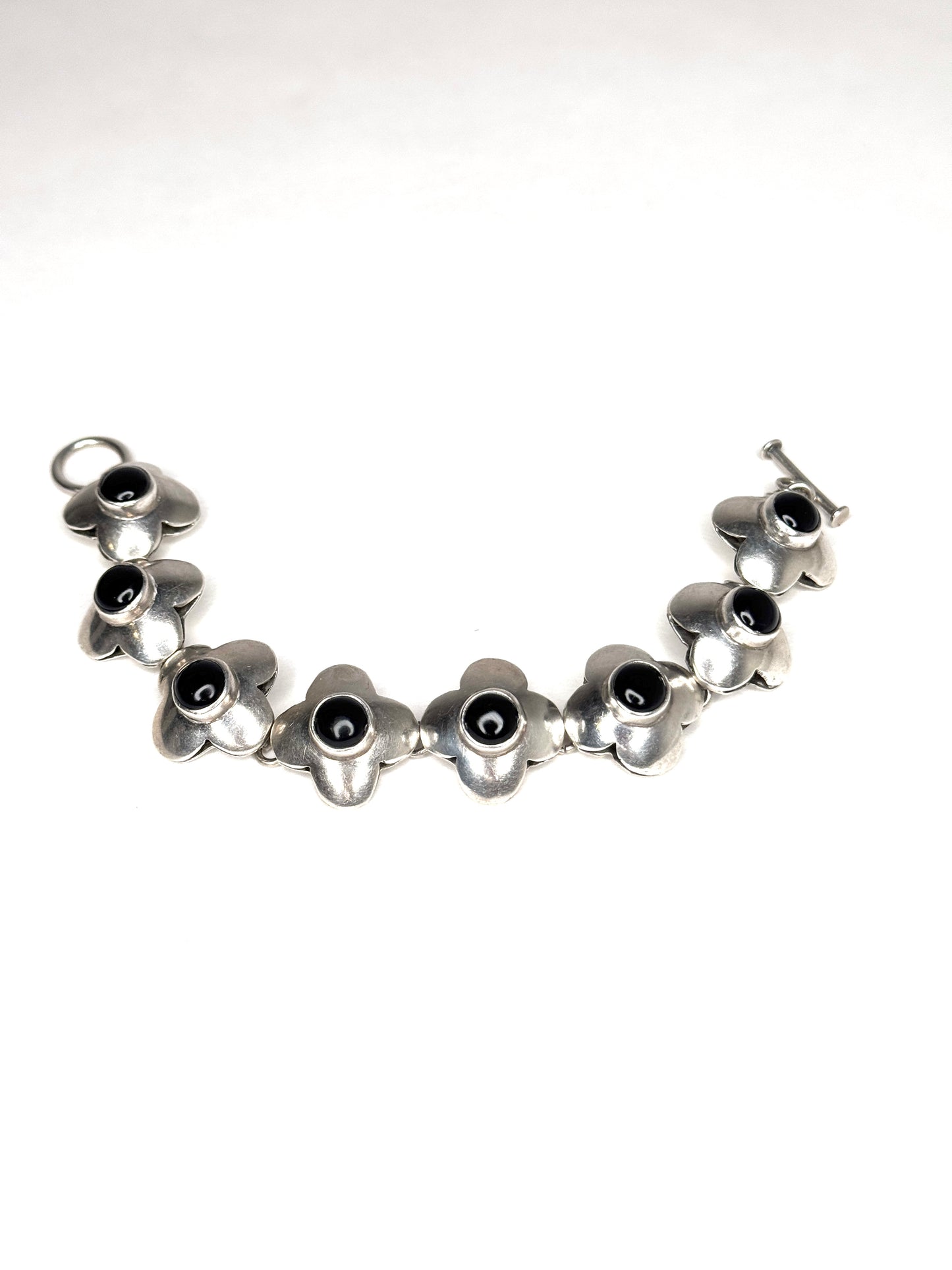 Vintage 925 Mexico Sterling Silver Black Onyx Bracelet 7 1/2 inches