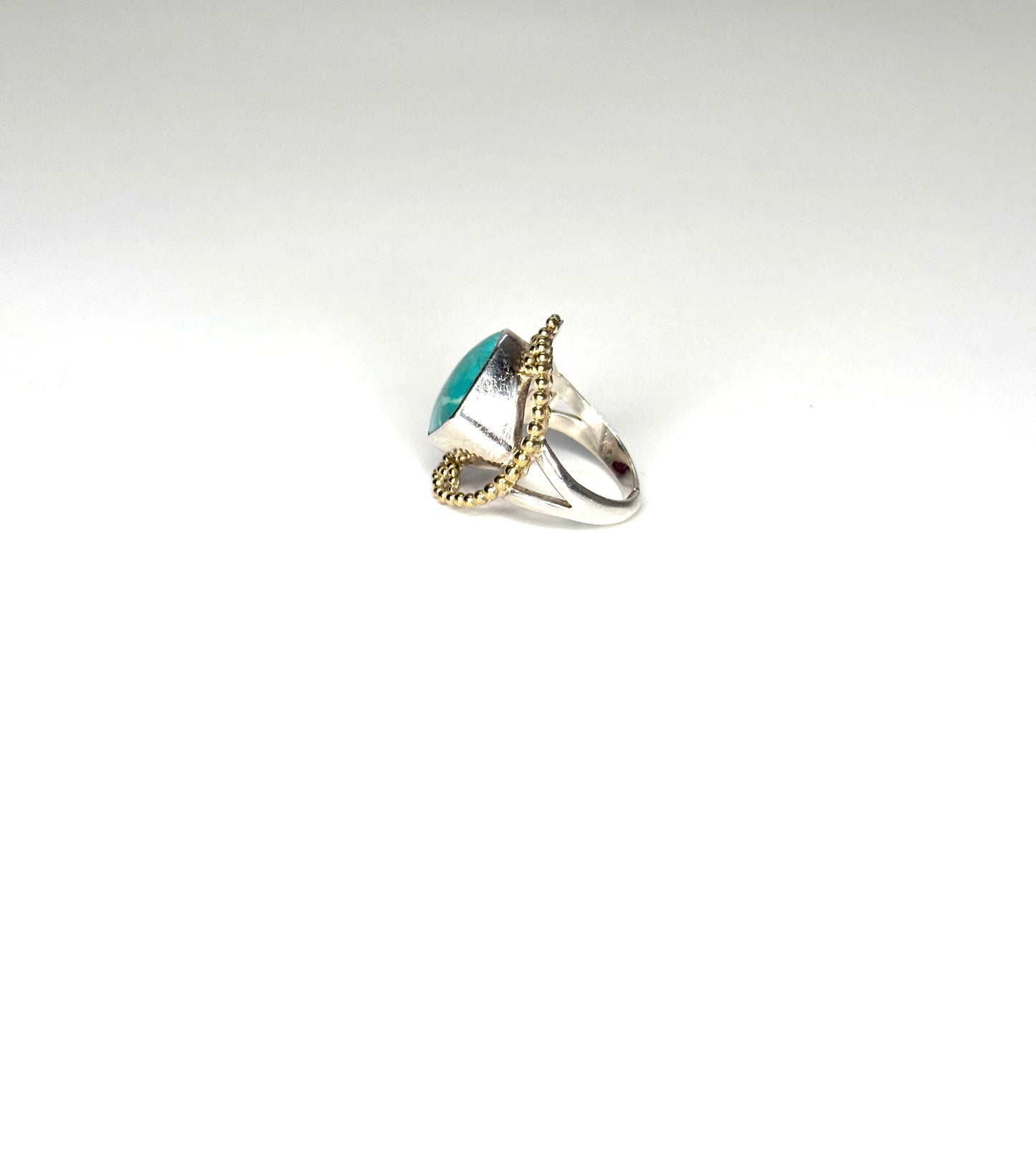 Vintage 925 Sterling Indonesia Turquoise Gold Accent Ring Size 9.5