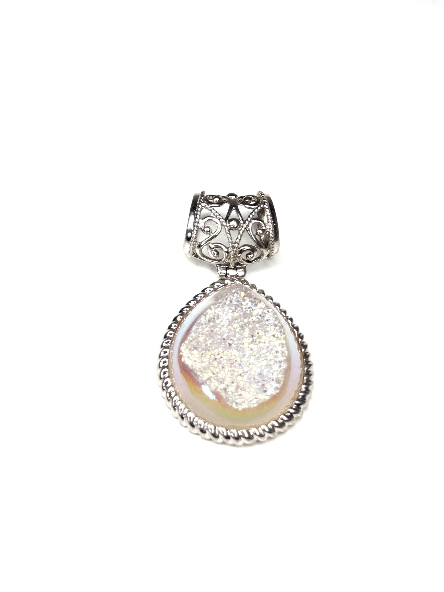 925 Cream White Druzy Quartz Pendant