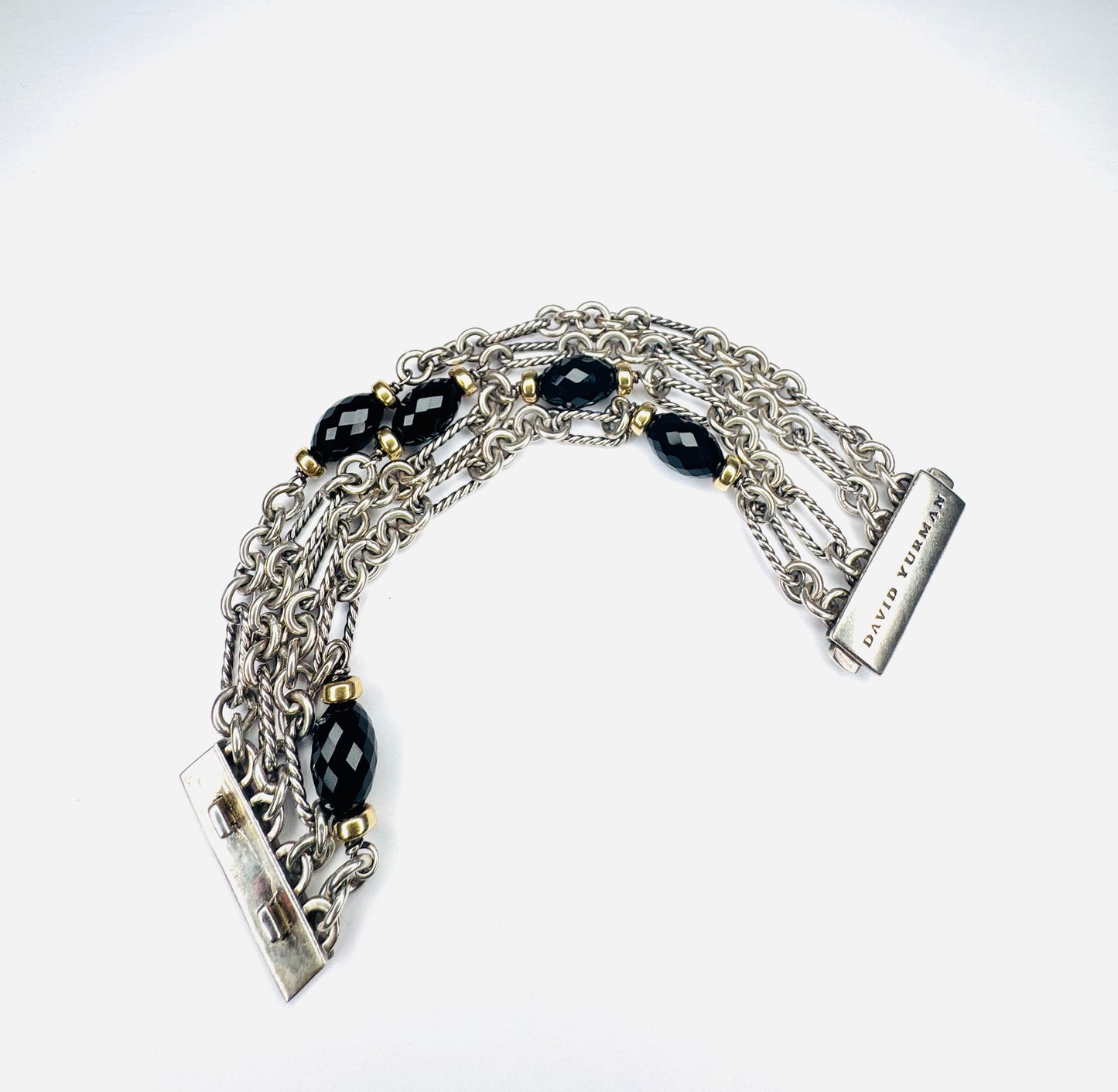 David Yurman Sterling Silver 18k Yellow Gold Bijoux Dujour Onyx Silver Bracelet