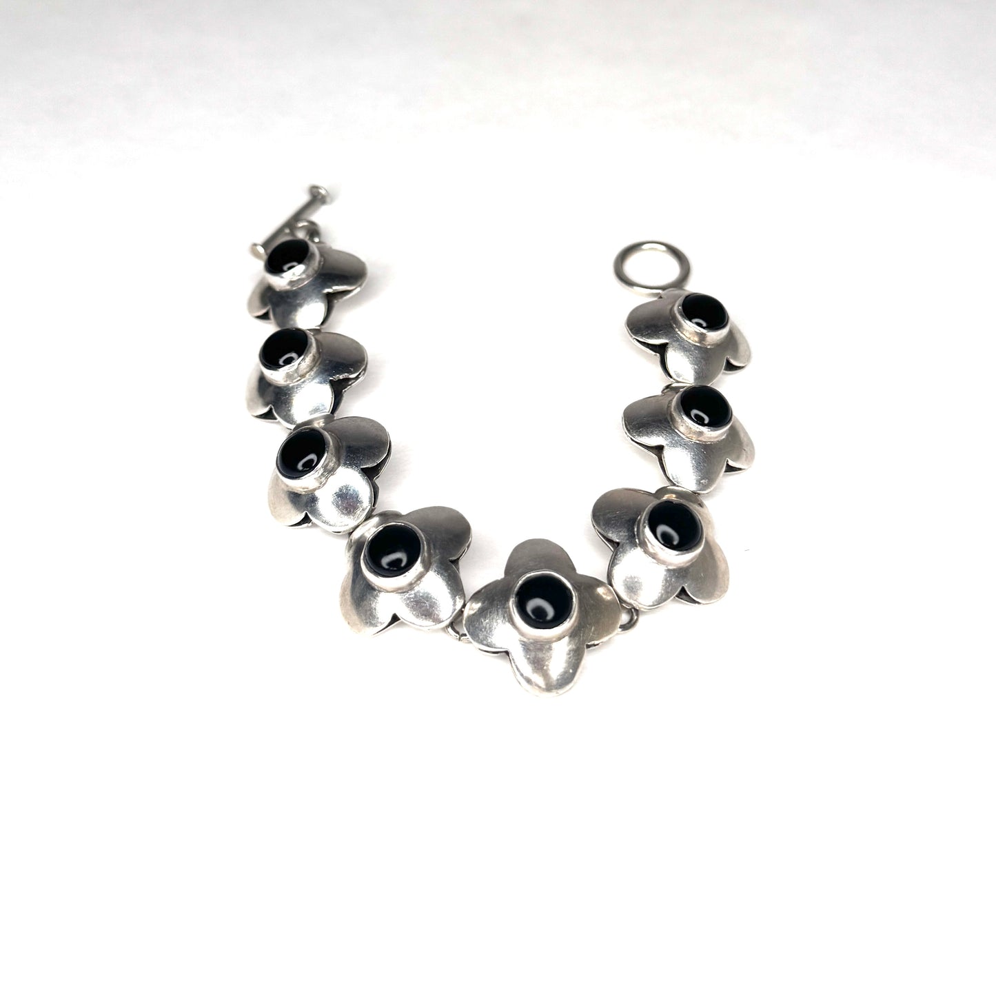 Vintage 925 Mexico Sterling Silver Black Onyx Bracelet 7 1/2 inches