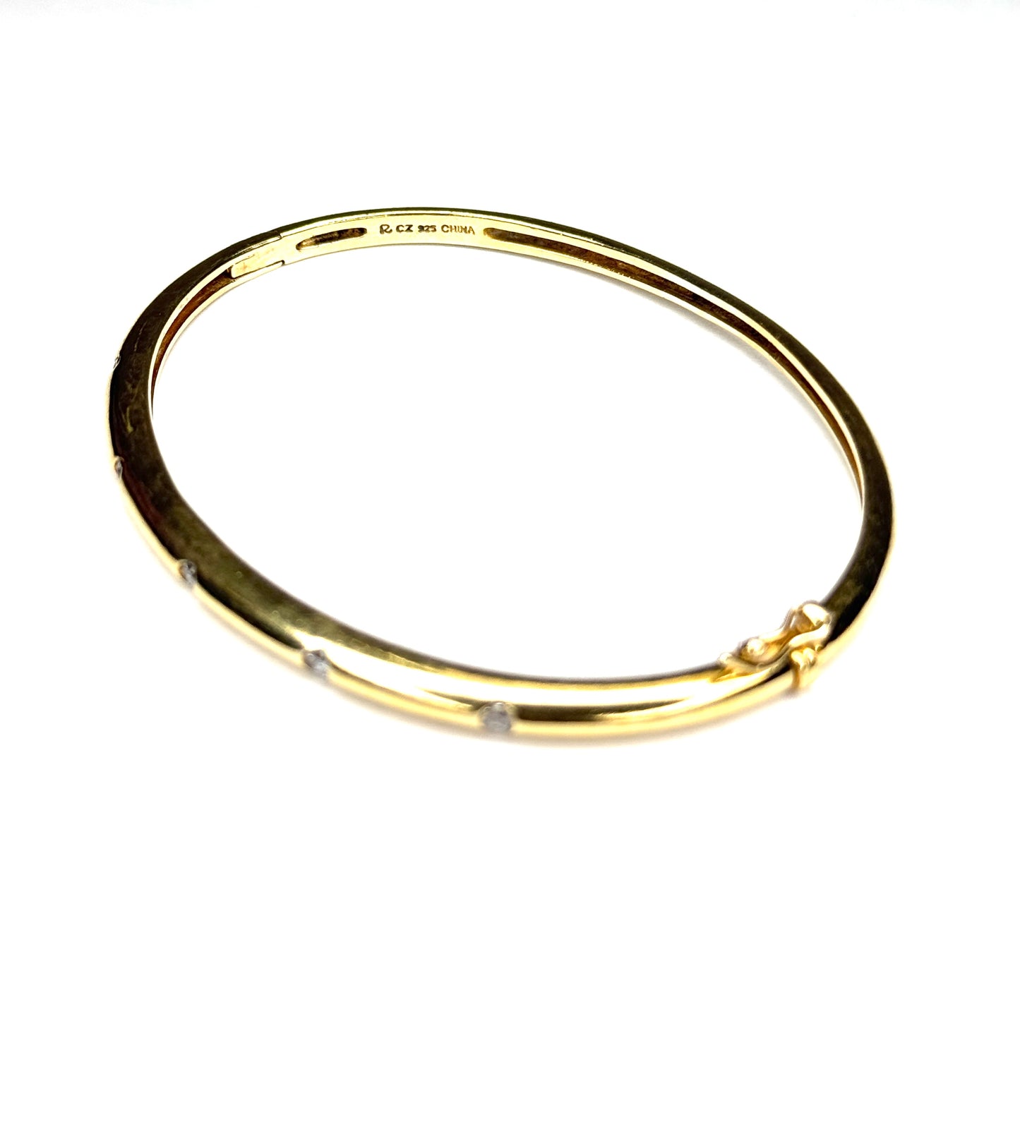 925 Sterling Silver gold overlay bangle with CZ gemstones