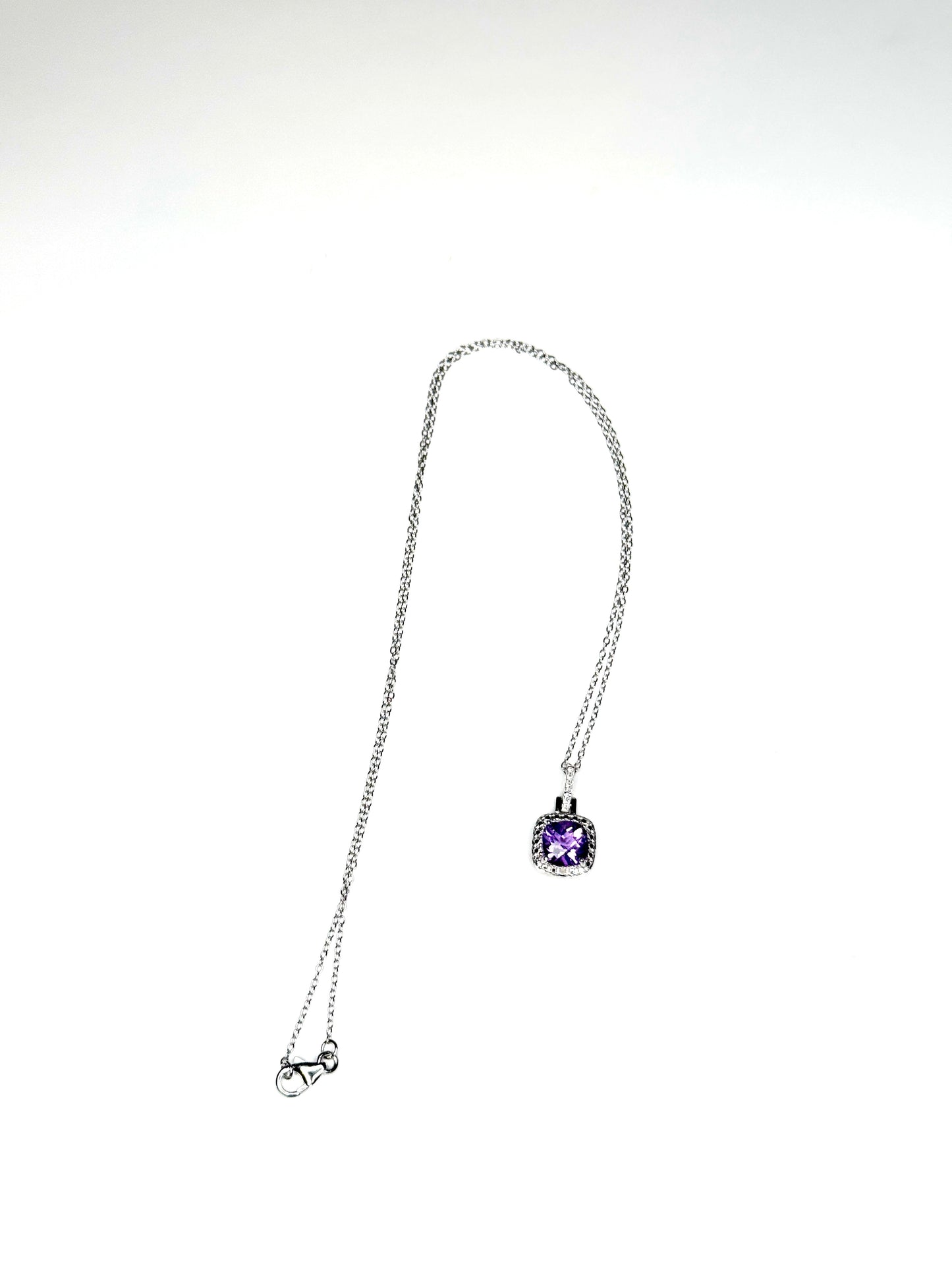 Genuine Amethyst & (0.5 carat) Diamond Sterling Silver Necklace & Earrings Set