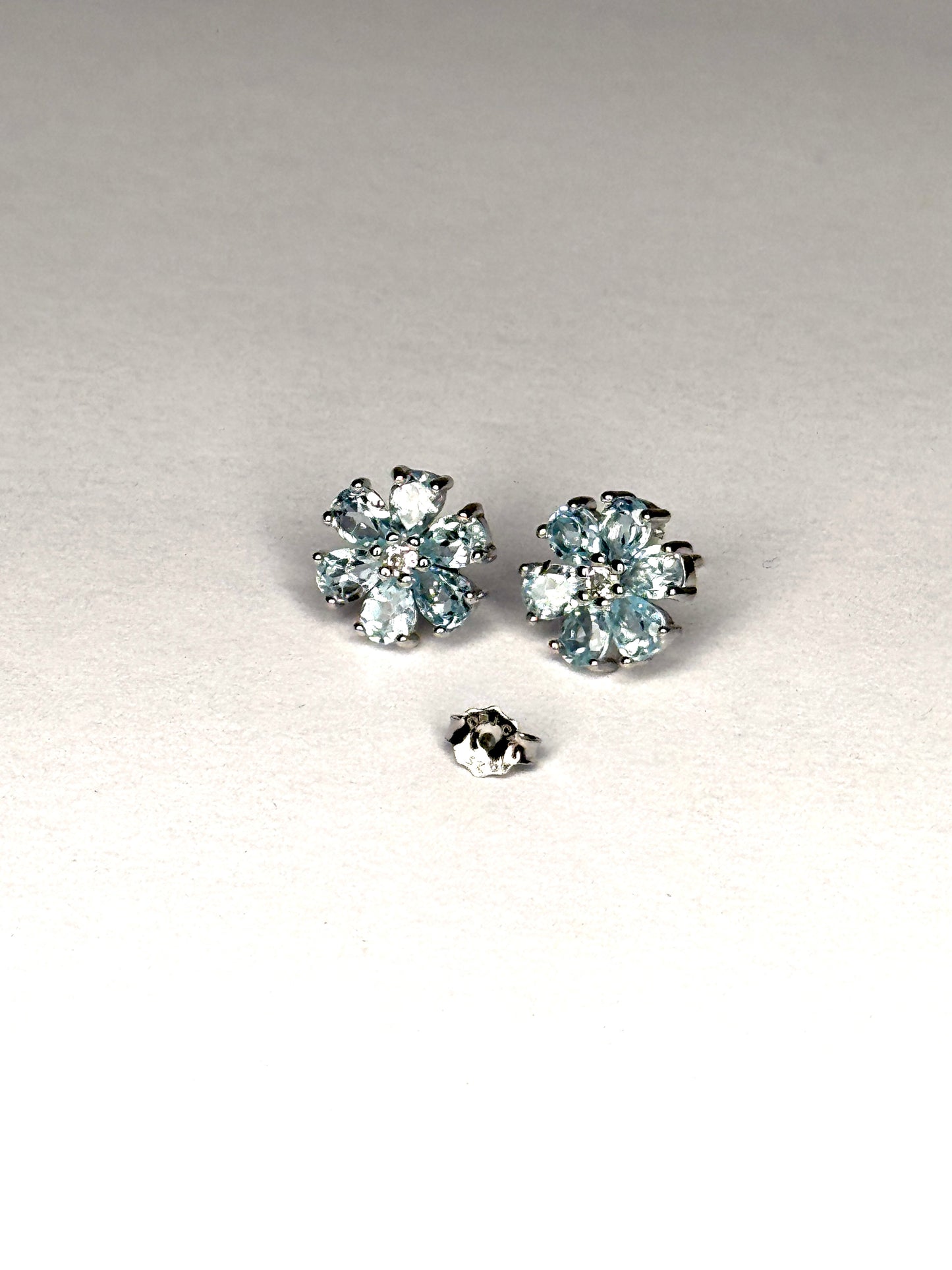 Sterling Silver Genuine Blue Topaz & White Topaz Stud Earrings