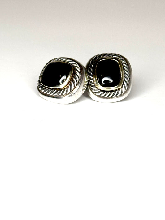 David Yurman  ONYX Two-Tone 14K Gold & 925 Sterling Silver stud Earrings