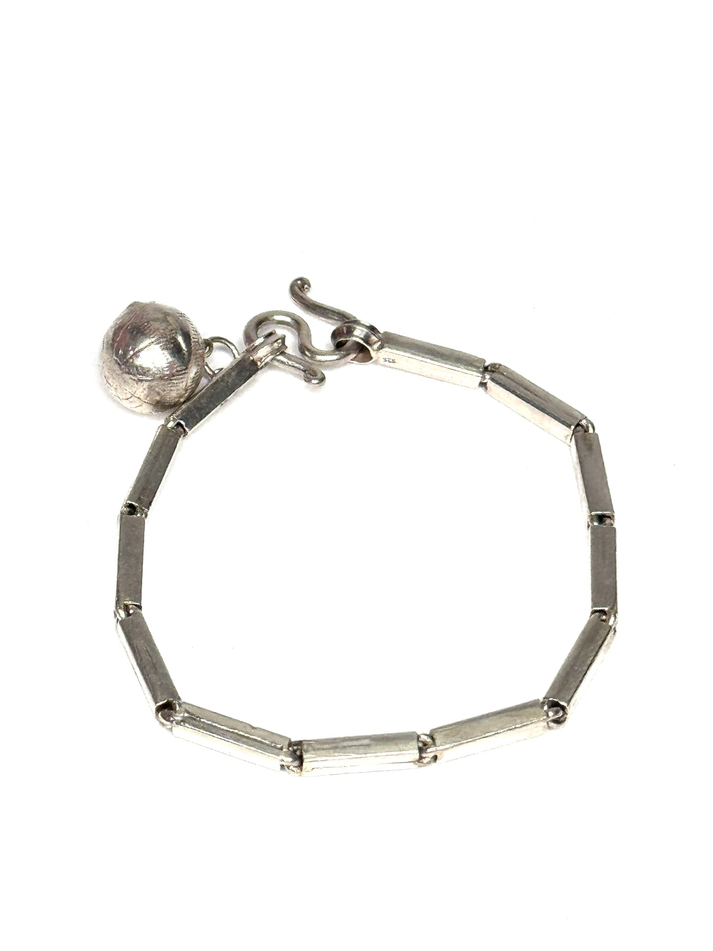 925 Sterling Silver Bar Link  Bracelet with dangle ball charm