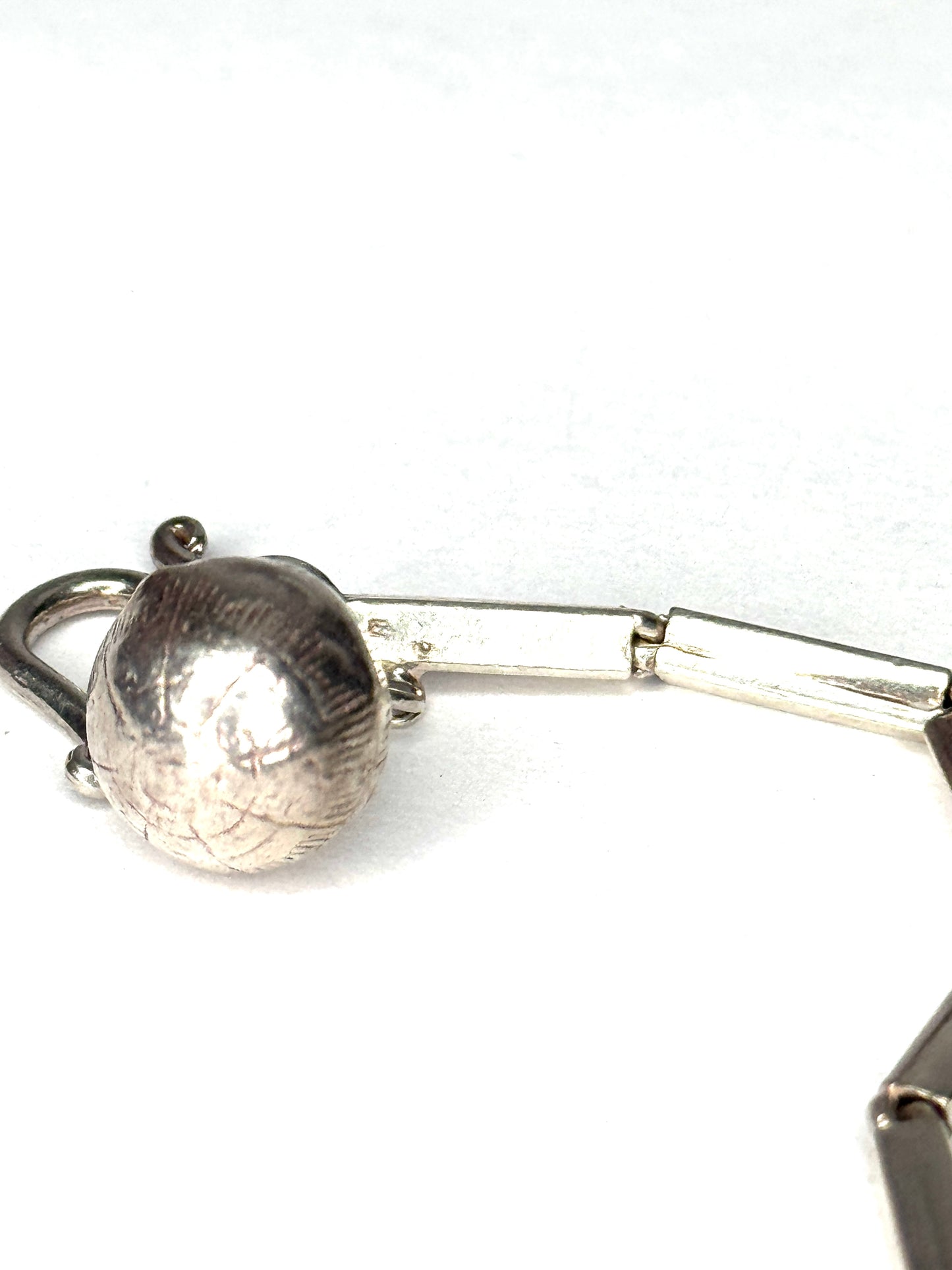 925 Sterling Silver Bar Link  Bracelet with dangle ball charm