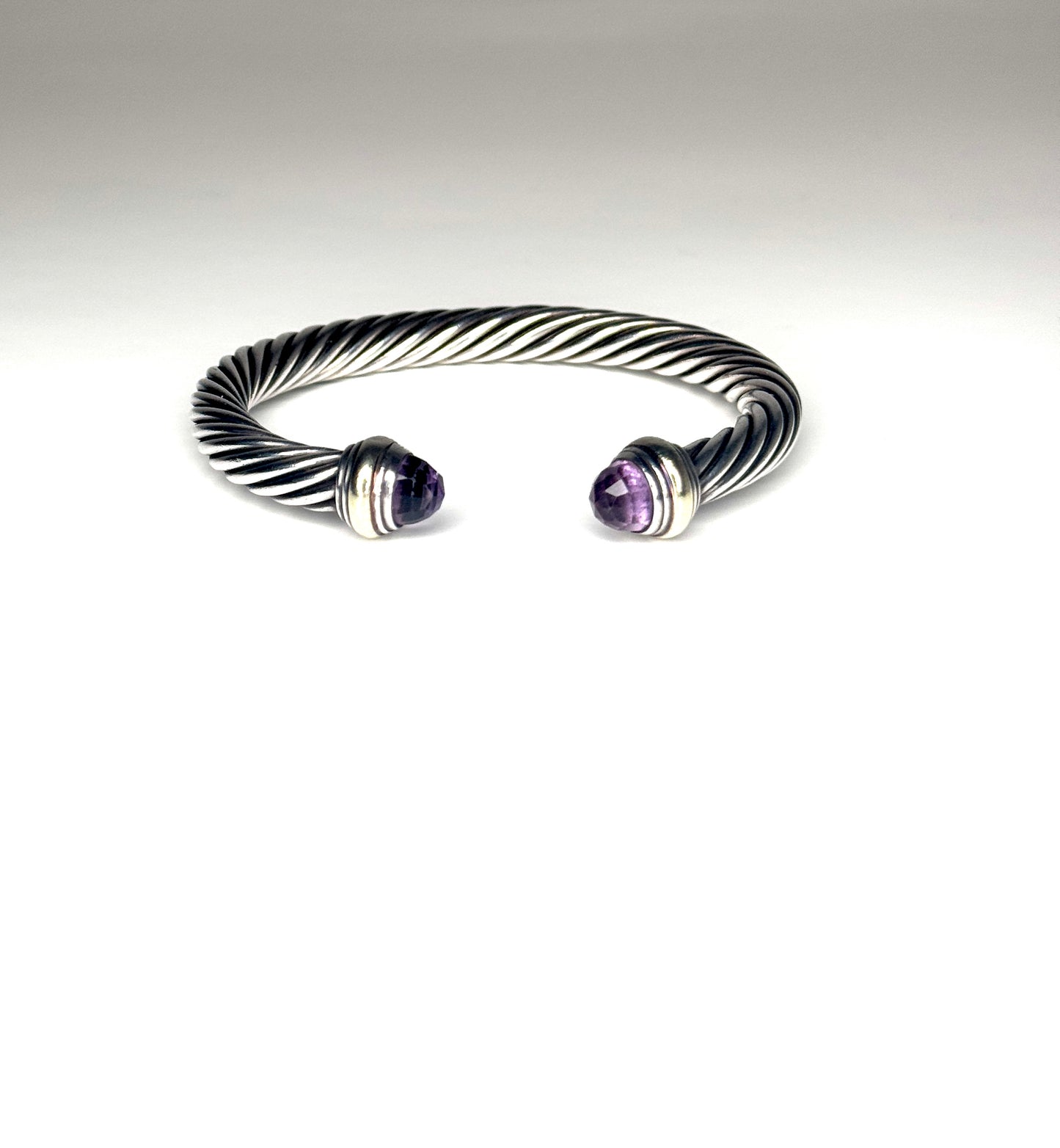 David Yurman Sterling Silver 14k gold Amethyst Cable 7mm Bracelet