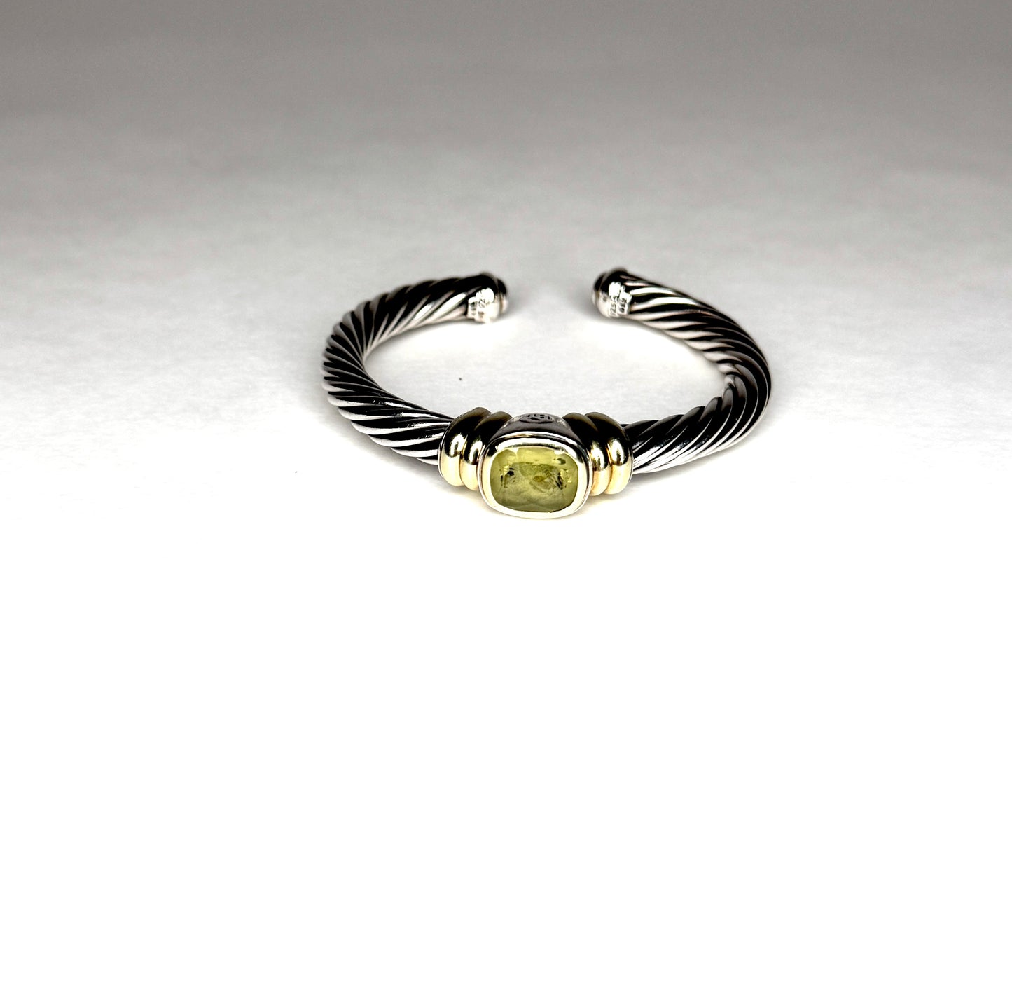 David Yurman Peridot Cuff Cable Bracelet Sterling Silver & 14K Gold