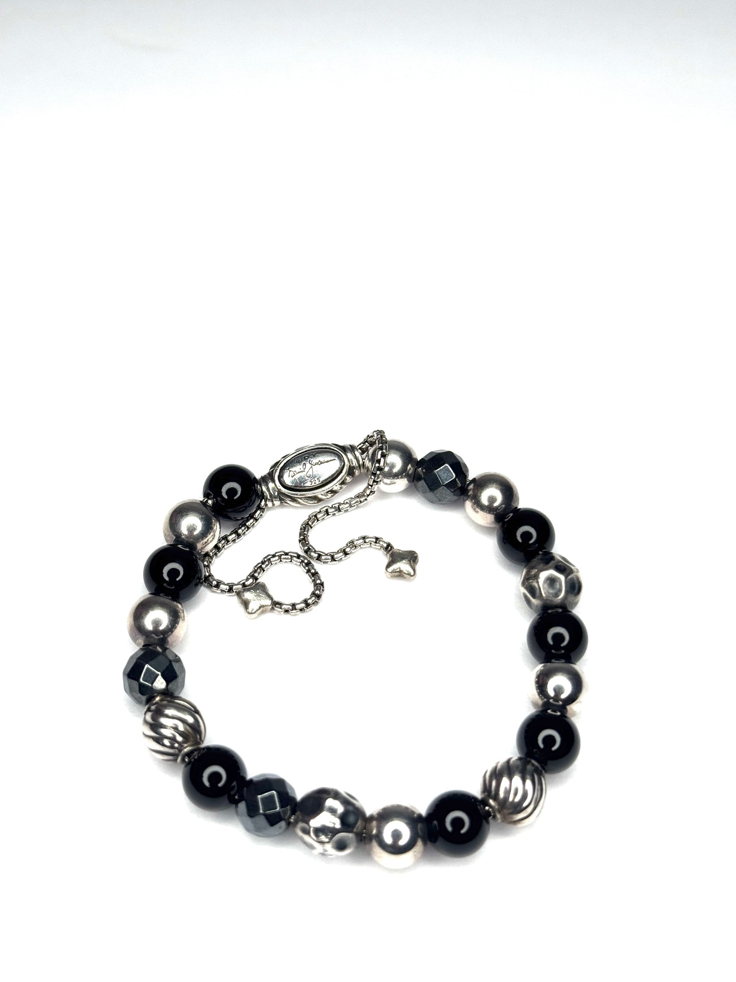 David Yurman Sterling Silver  Beaded Black Onyx Element Bracelet