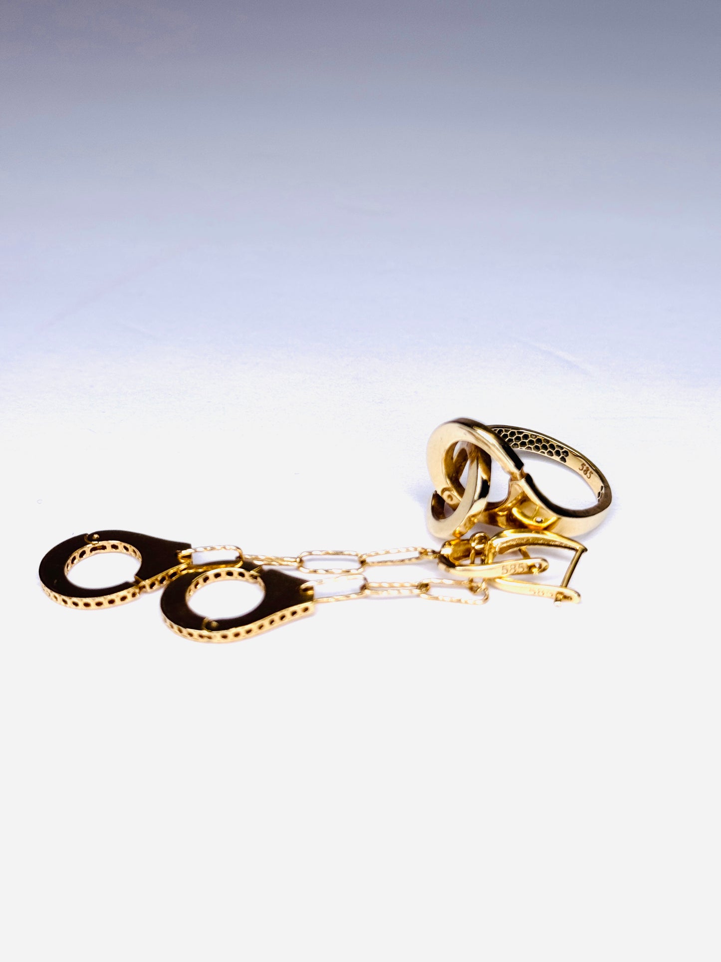 14K Gold  Handcuff Ring and dangle  Earrings Set