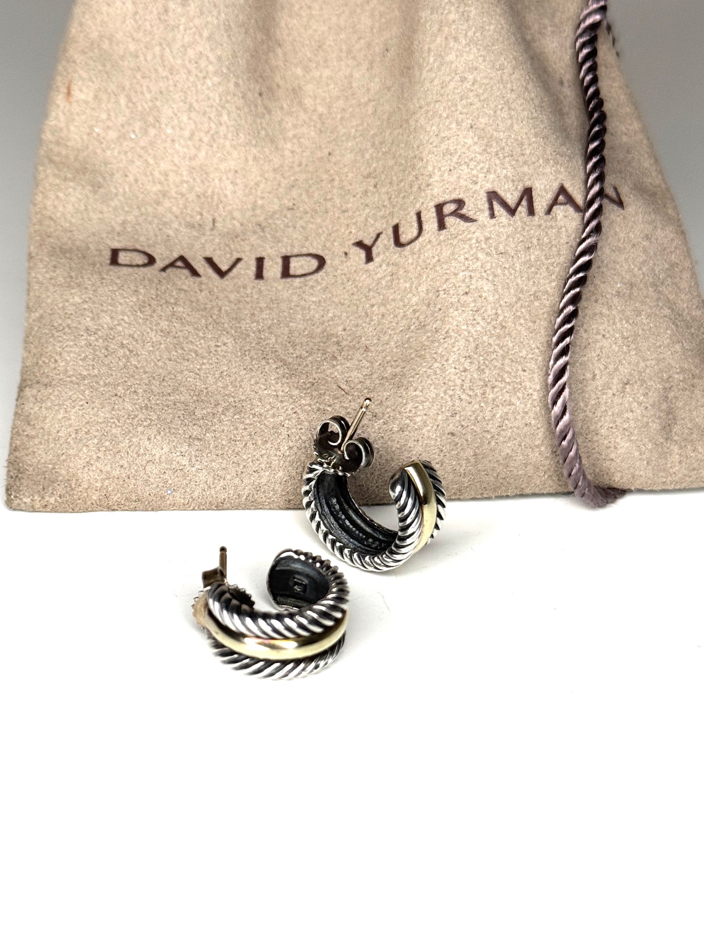 David Yurman 925 Sterling & 14k gold Two-Tone Cable Classic Huggies Earrings