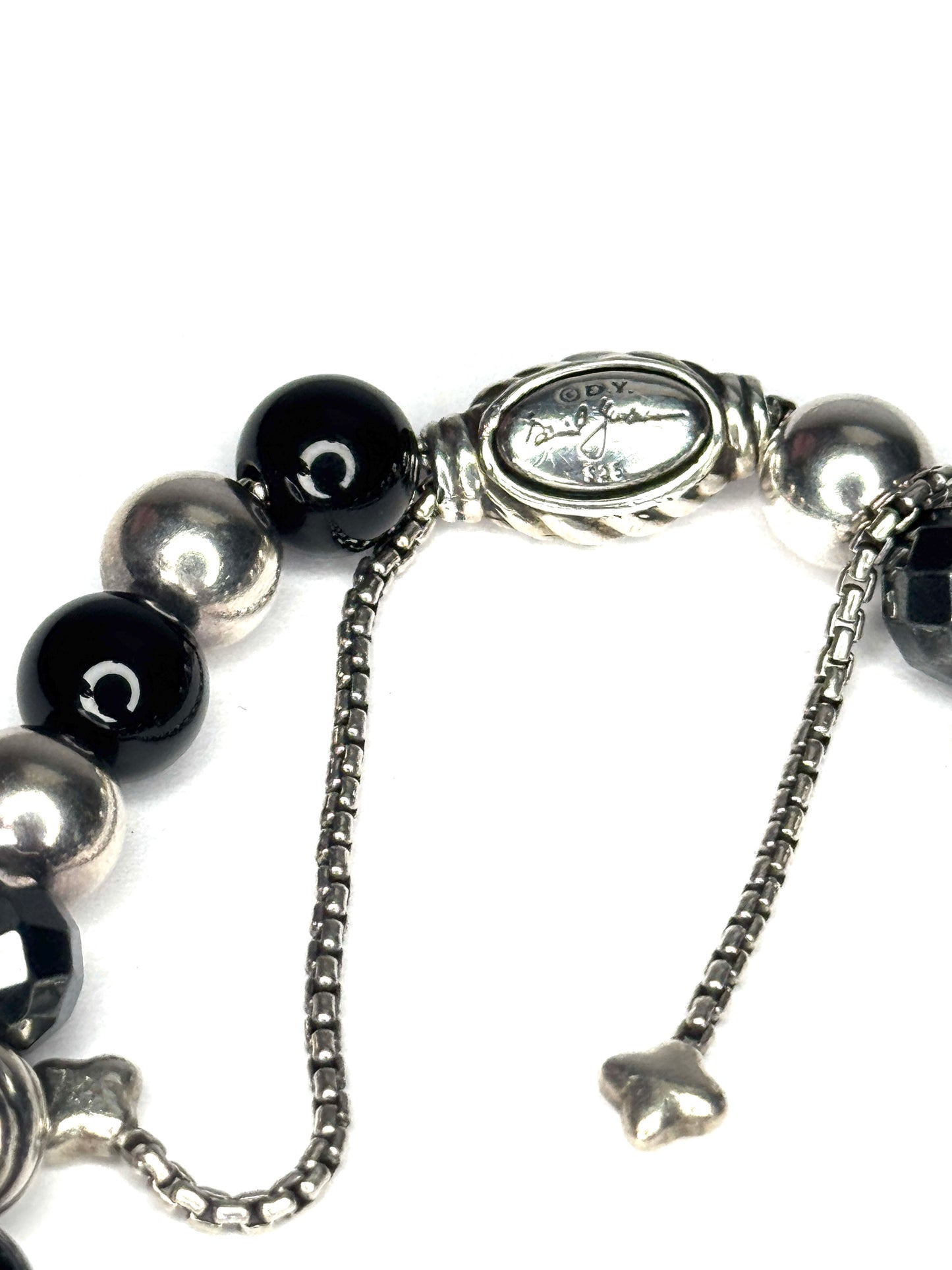 David Yurman Sterling Silver  Beaded Black Onyx Element Bracelet