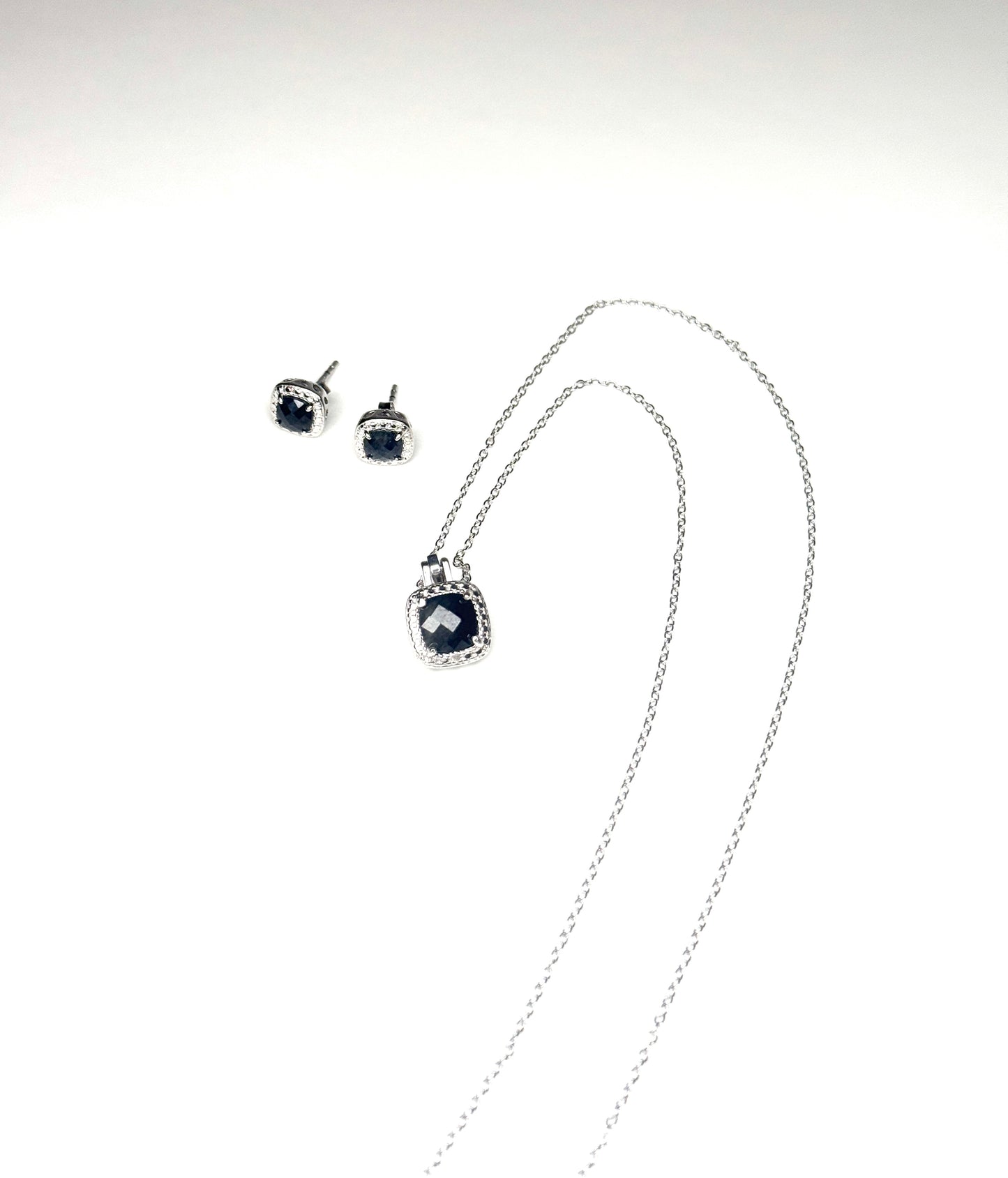 Genuine Sapphire & (0.5 carat) Diamond Sterling Silver Necklace & Earrings Set