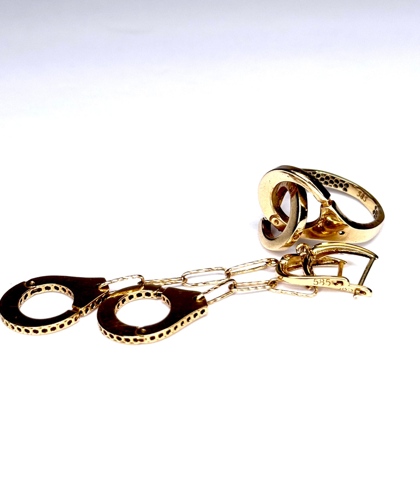 14K Gold  Handcuff Ring and dangle  Earrings Set