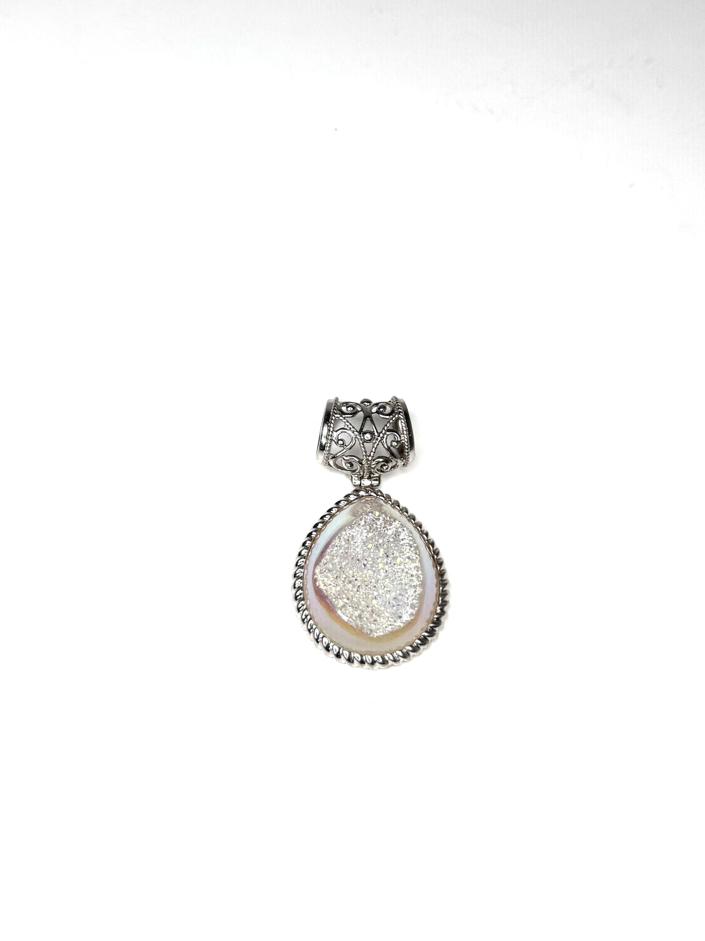 925 Cream White Druzy Quartz Pendant