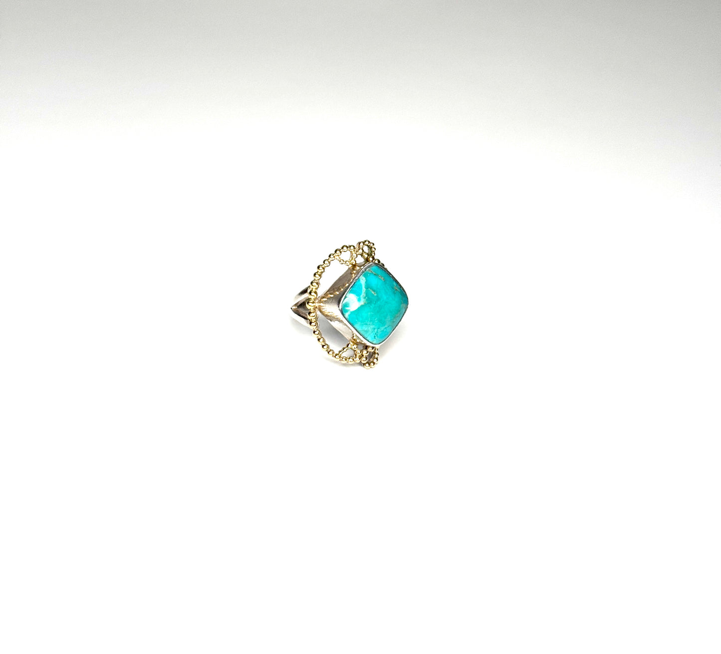 Vintage 925 Sterling Indonesia Turquoise Gold Accent Ring Size 9.5