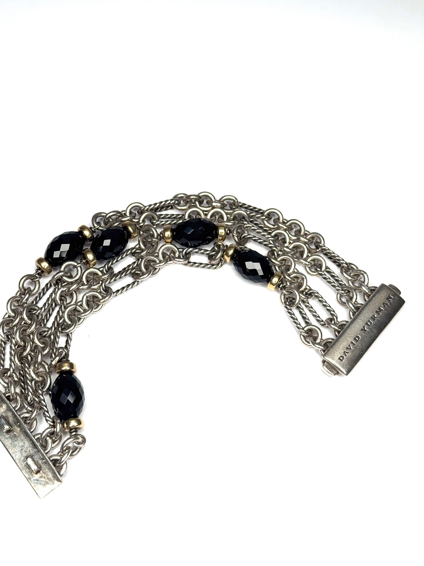 David Yurman Sterling Silver 18k Yellow Gold Bijoux Dujour Onyx Silver Bracelet