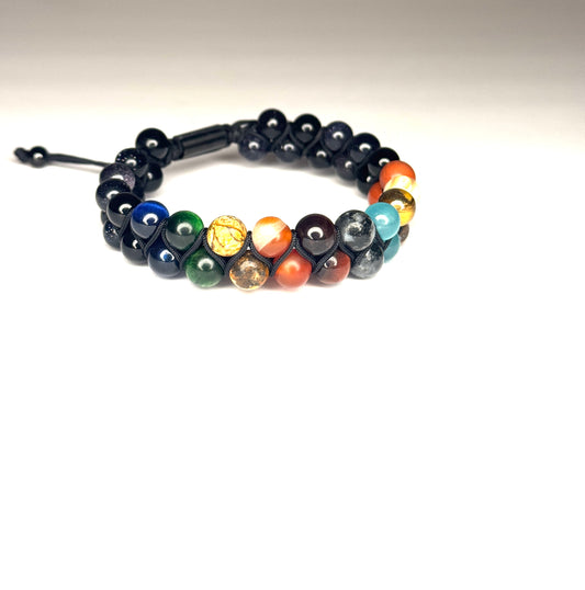 Stainless Steel Double Row Multicolored Beaded Bracelet