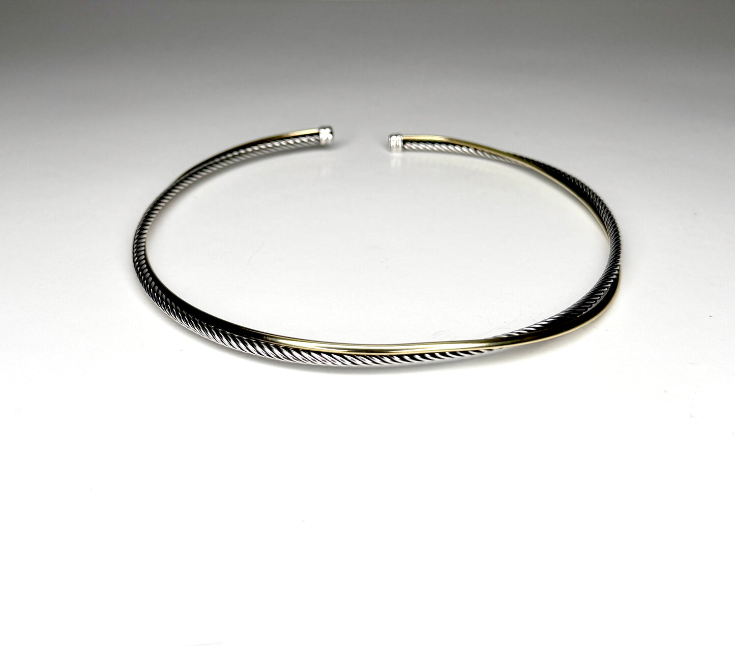 David Yurman Silver  & 18k Gold twisted  Crossover Collar Cable Choker / Collar Necklace