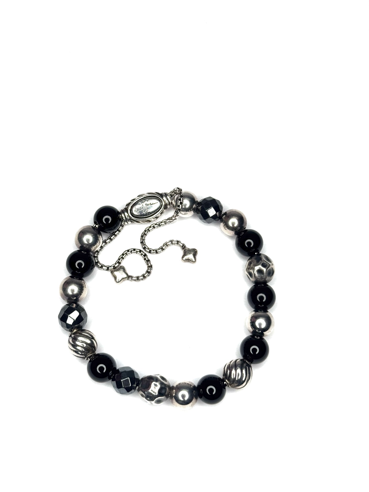 David Yurman Sterling Silver  Beaded Black Onyx Element Bracelet