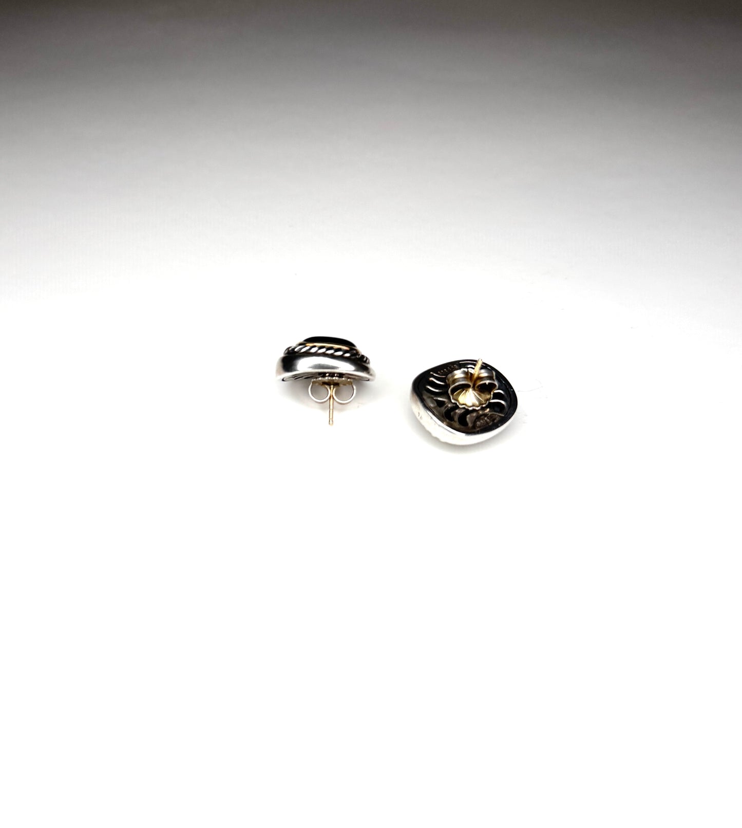 David Yurman  ONYX Two-Tone 14K Gold & 925 Sterling Silver stud Earrings