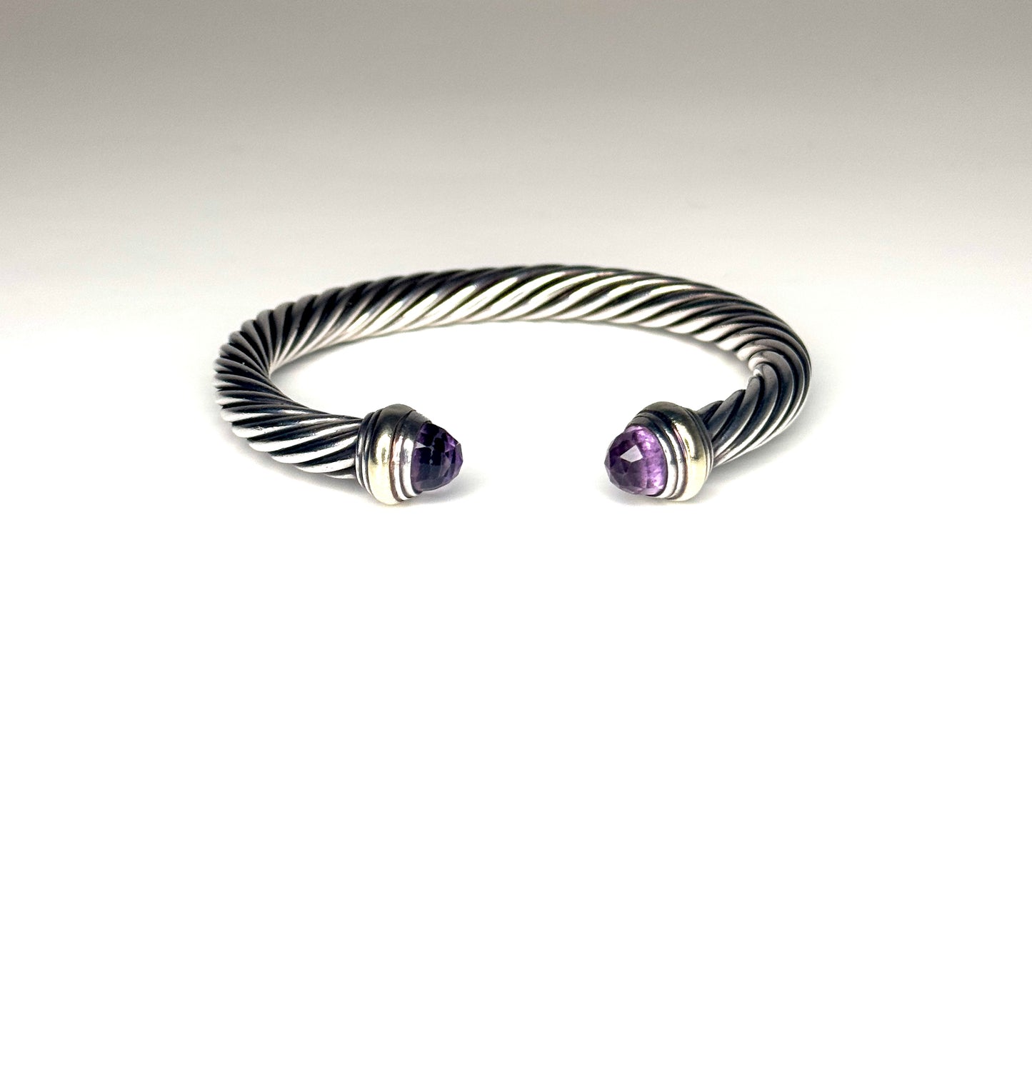 David Yurman Sterling Silver 14k gold Amethyst Cable 7mm Bracelet