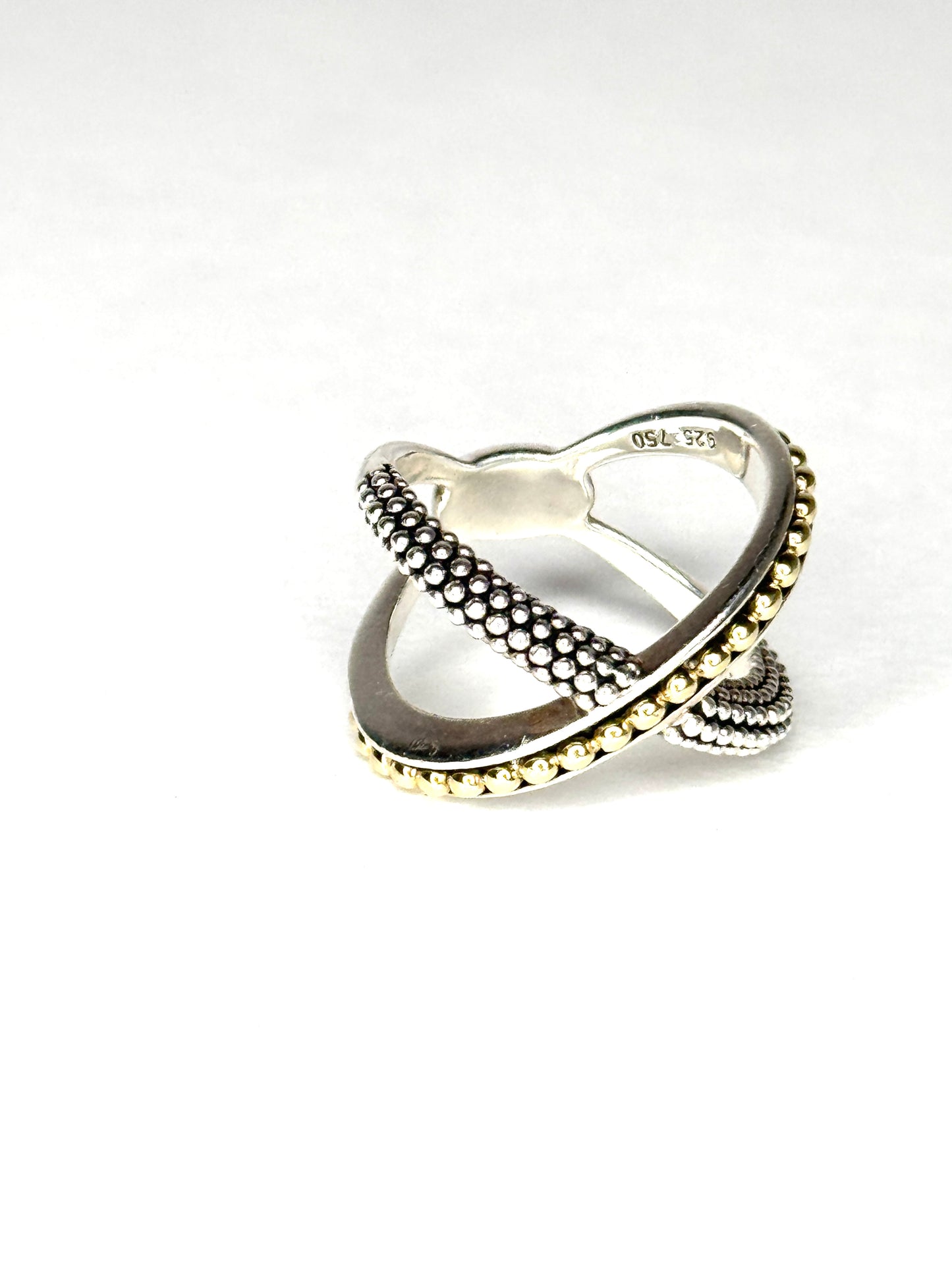 Lagos Two-Tone X Beaded Ring Sterling Silver & 18K Gold Size 7